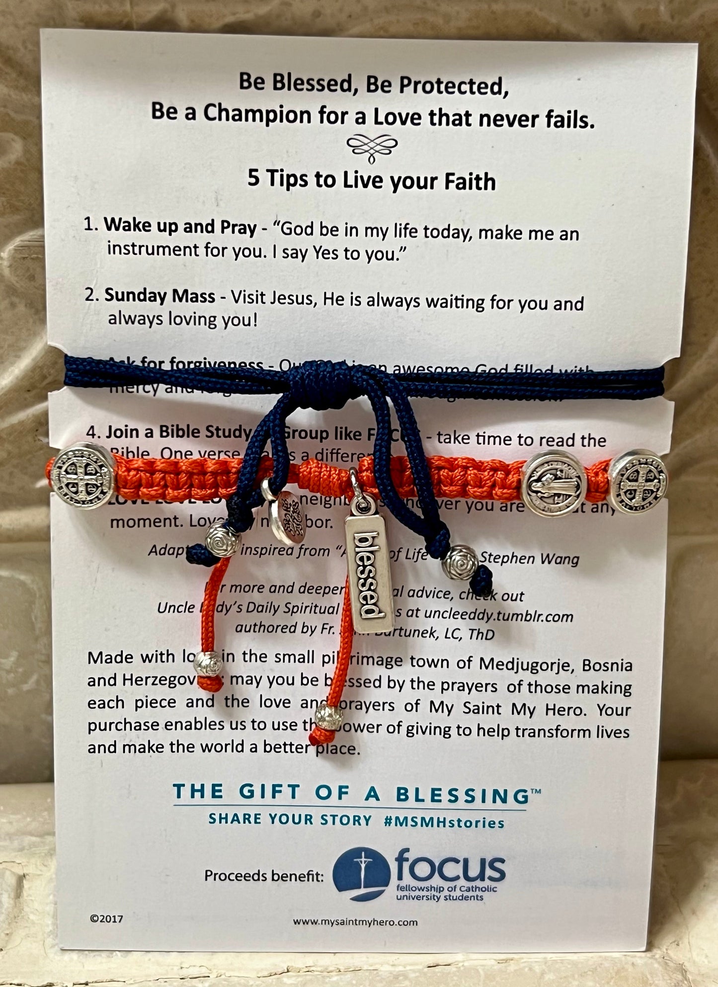 Student & Alumni Blessing Cross Bracelet- Red & Blue