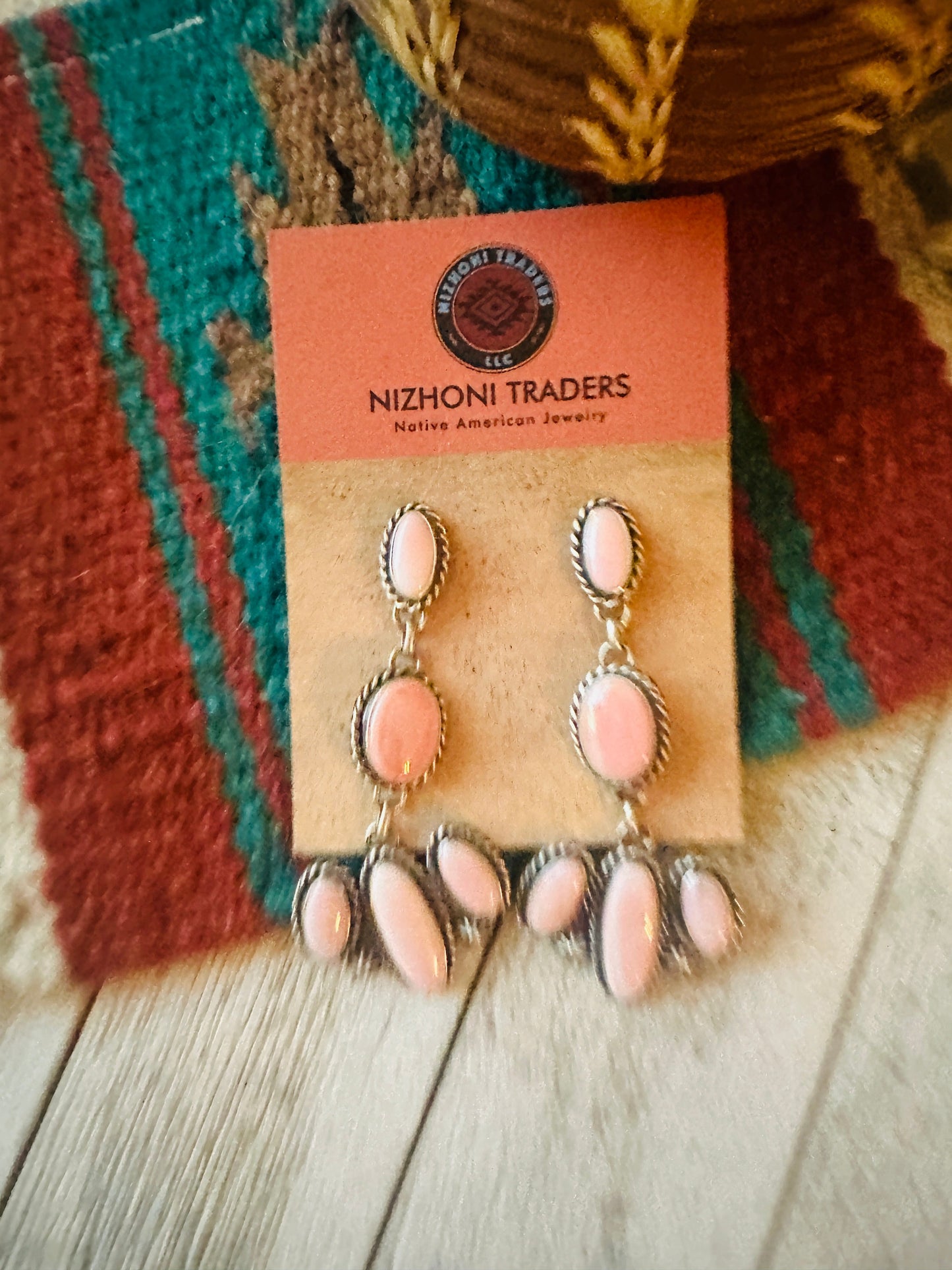 Handcrafted Queen Pink Conch & Sterling Silver Dangle Earrings