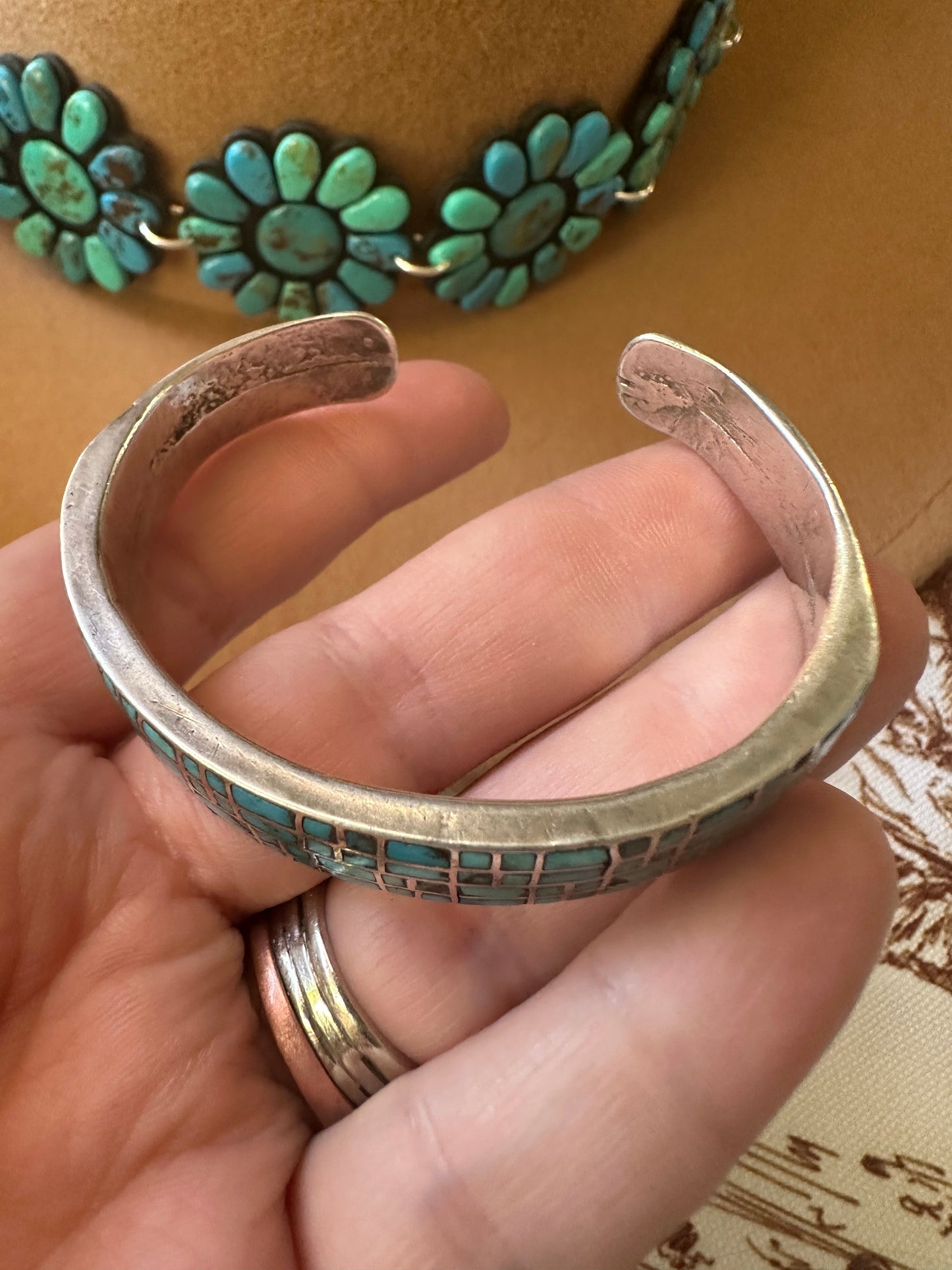 Navajo Natural Number 8 Turquoise & Sterling Silver Inlay Cuff Bracelet