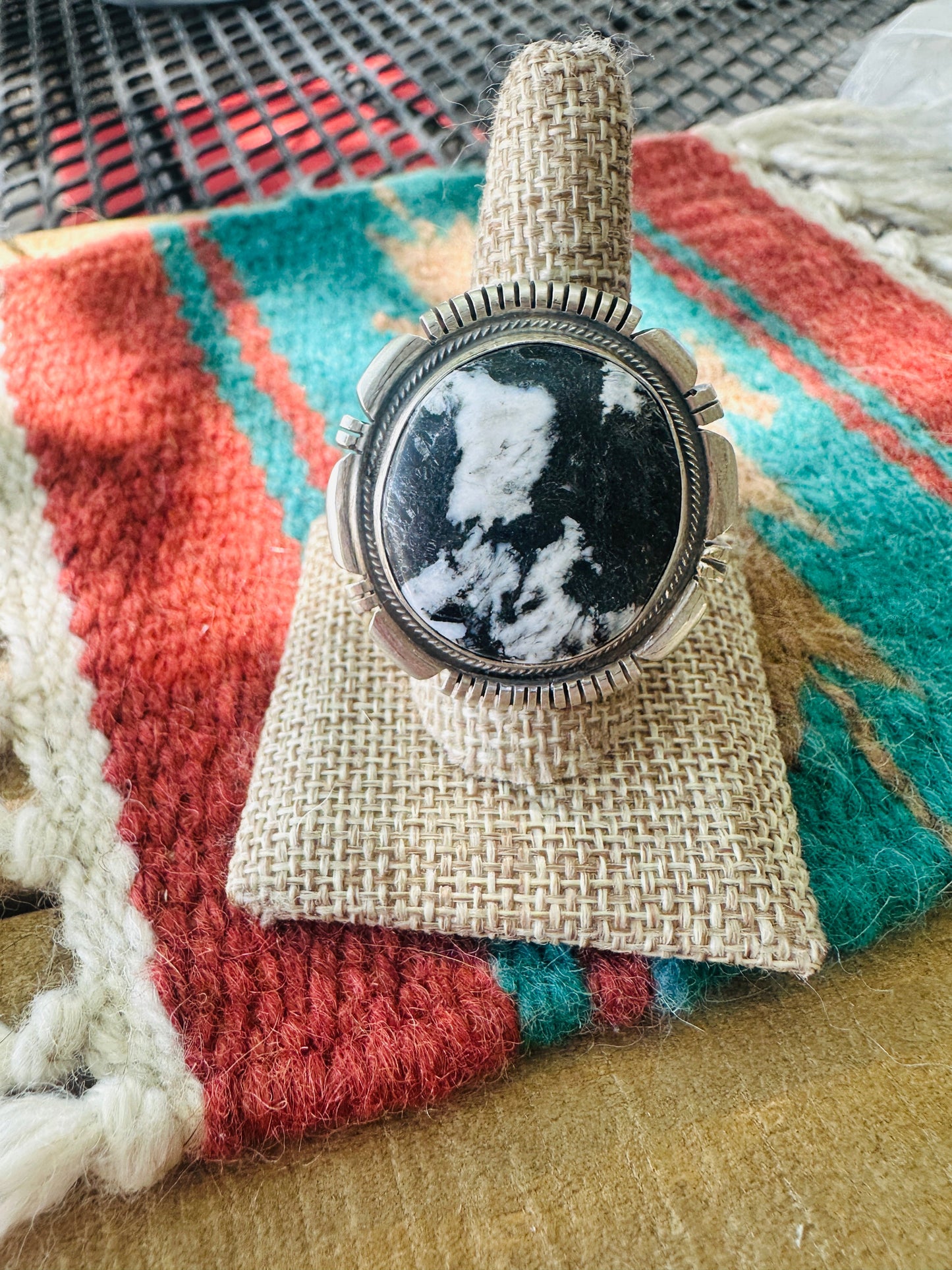 Handcrafted White Buffalo & Sterling Silver Adjustable Ring by Thomas Francisco