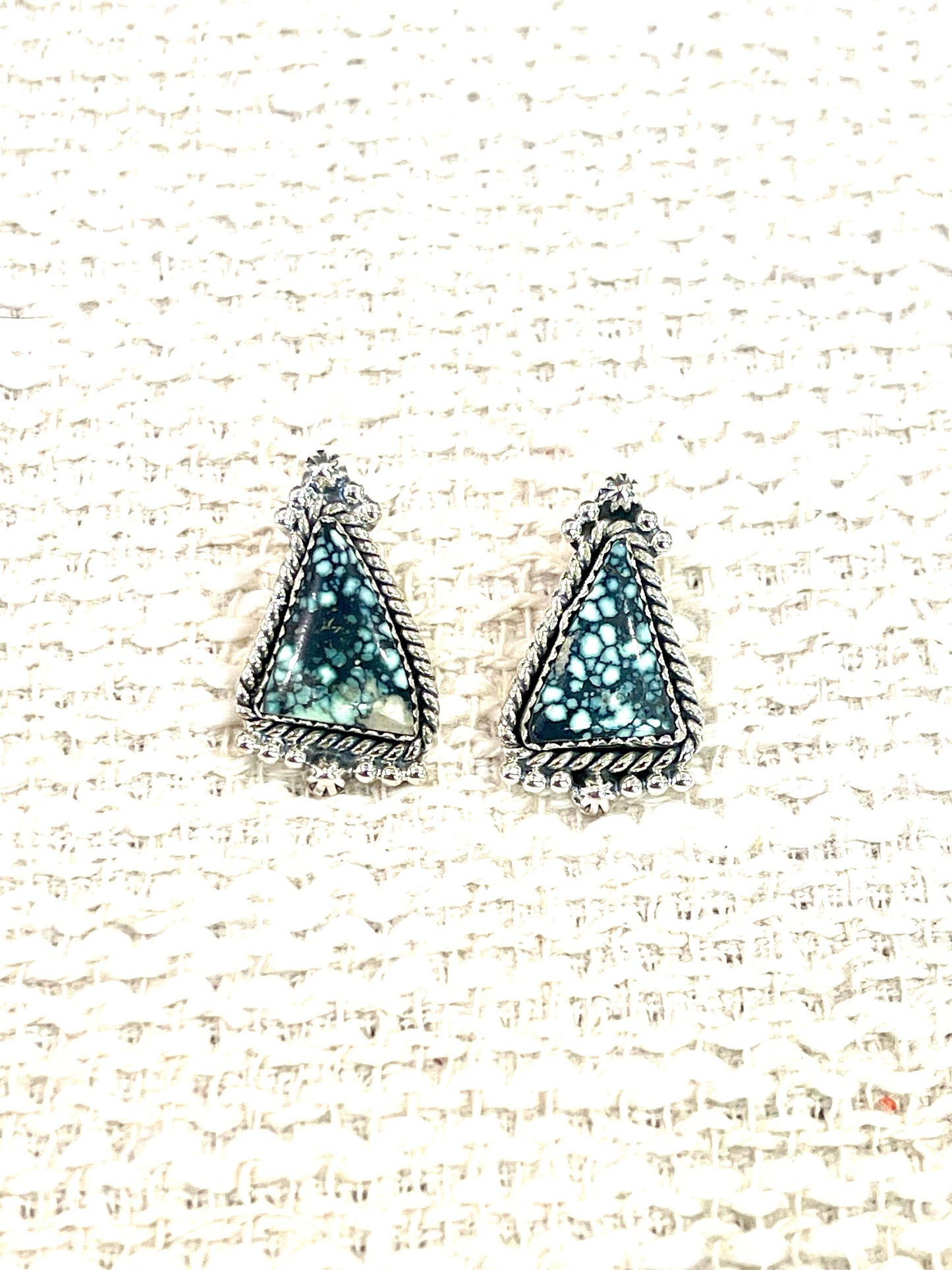 Handmade New Lander Turquoise and Sterling Silver Post Earring
