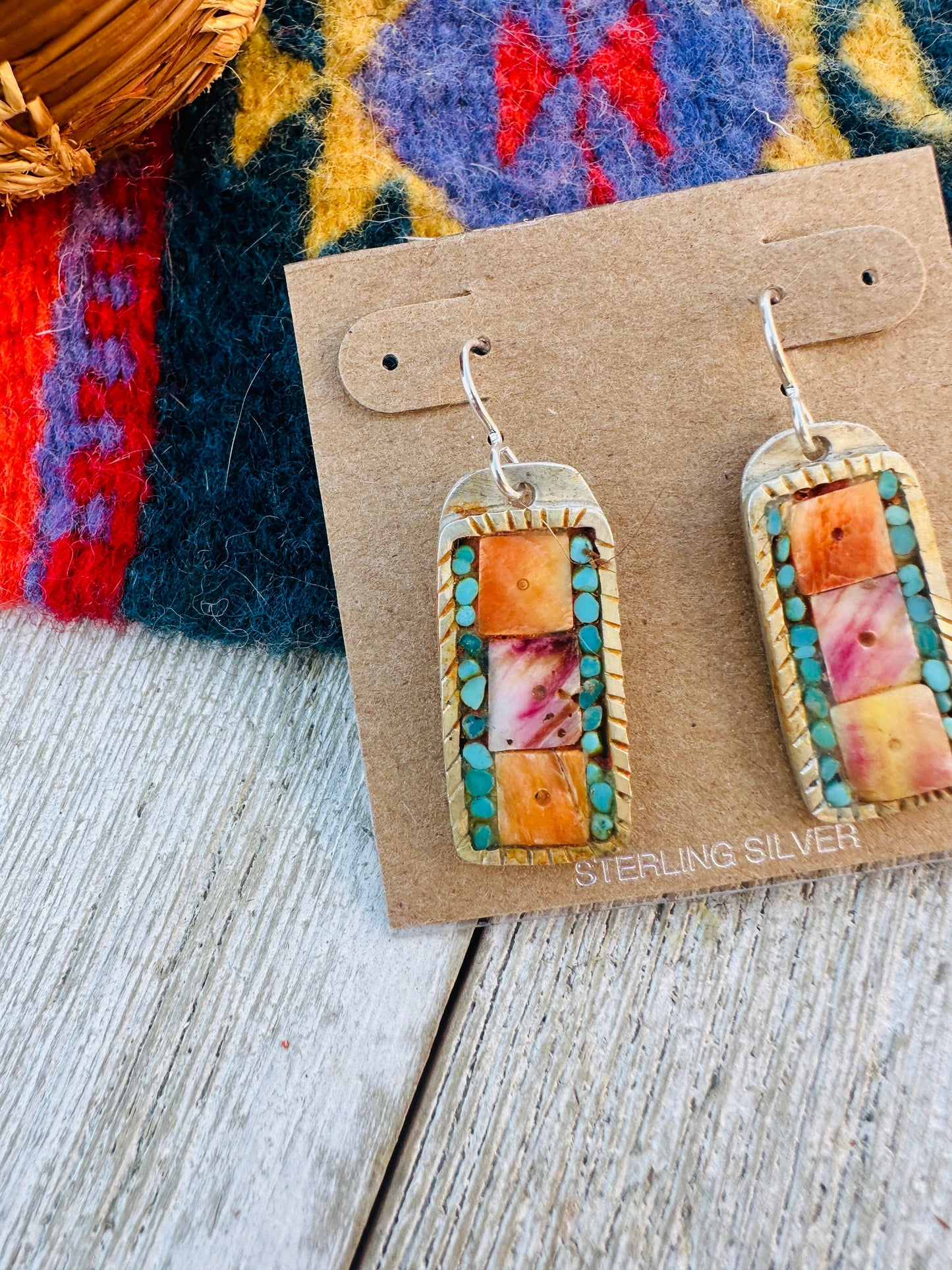Handcrafted Spiny, Turquoise & Sterling Silver Inlay Dangle Earrings