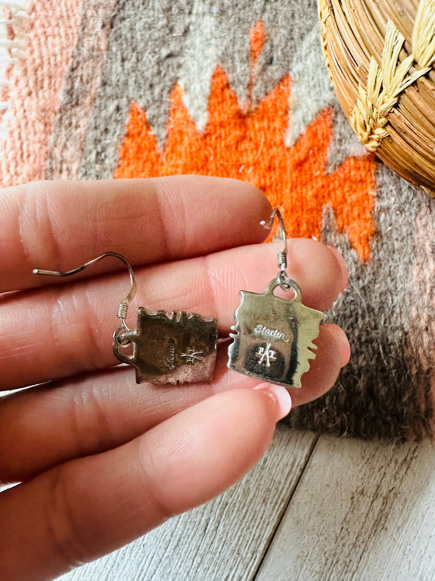 Handcrafted Sterling Silver & Multi Stone Inlay Dangle Earrings