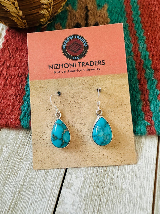 Handcrafted Turquoise & Sterling Silver Teardrop Dangle Earrings