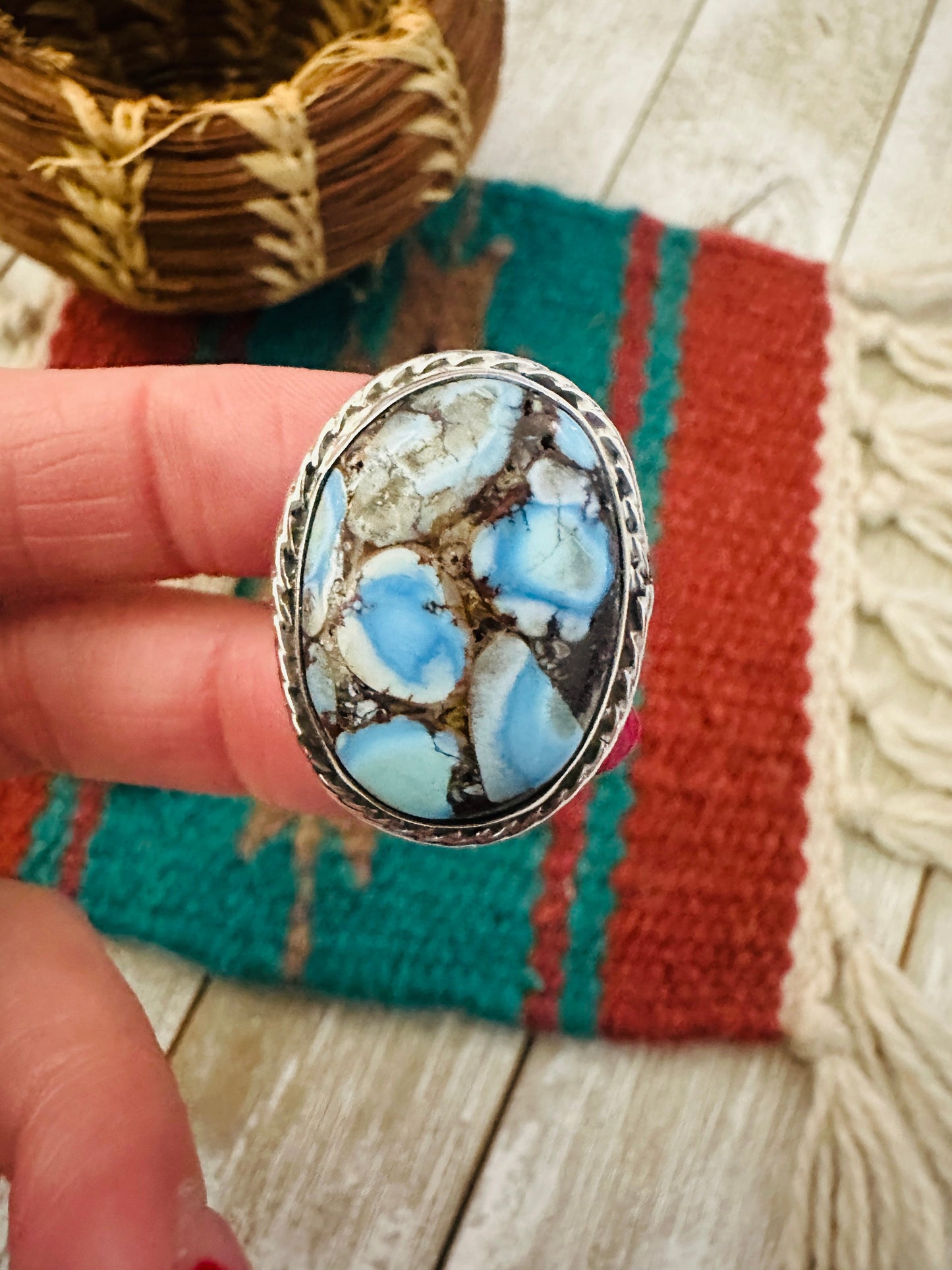 Handcrafted Golden Hills Turquoise & Sterling Silver Adjustable Ring