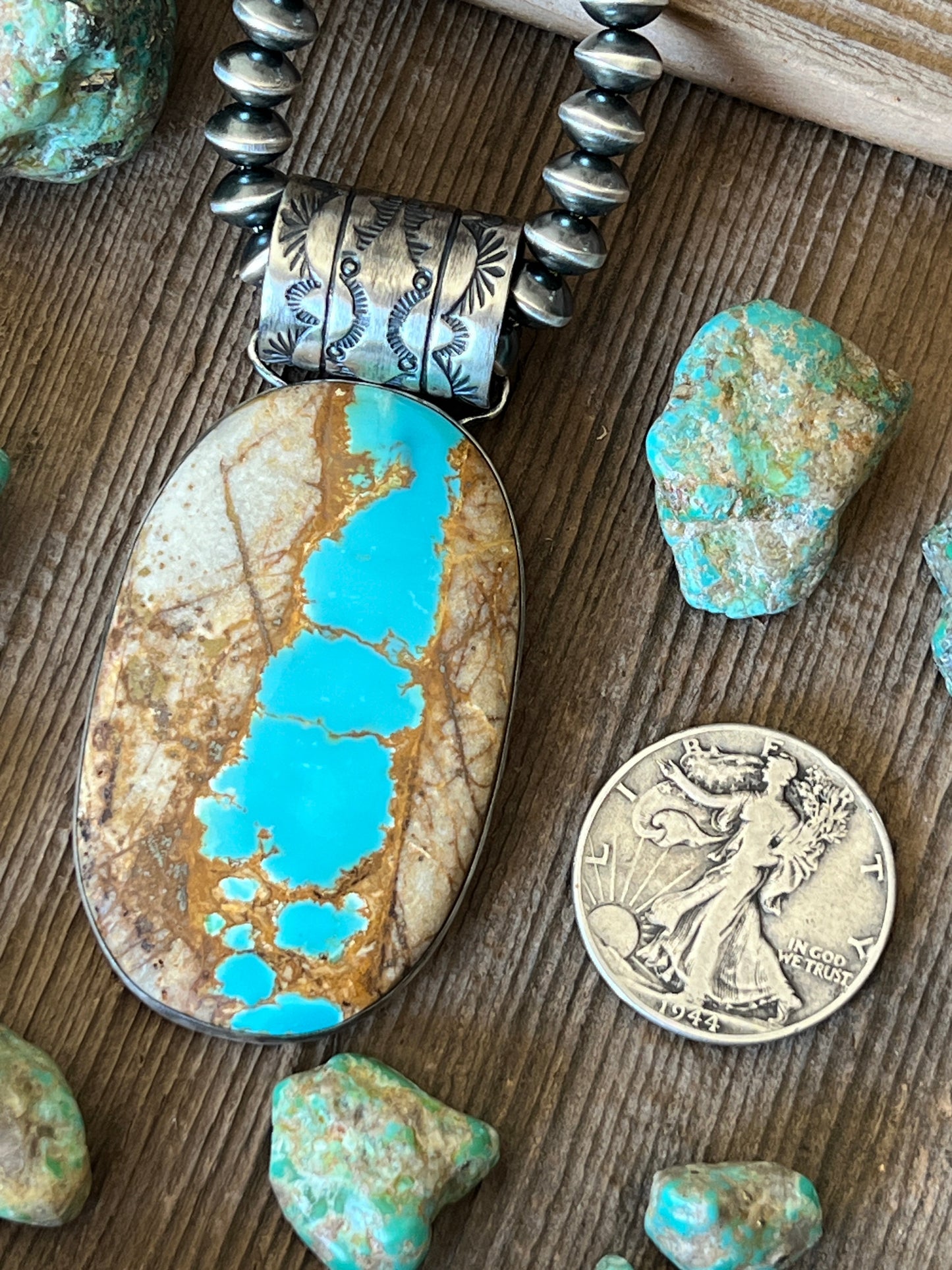 Handcrafted Sterling Silver and Royston Ribbon Turquoise Solo Pendant by Angela Martin