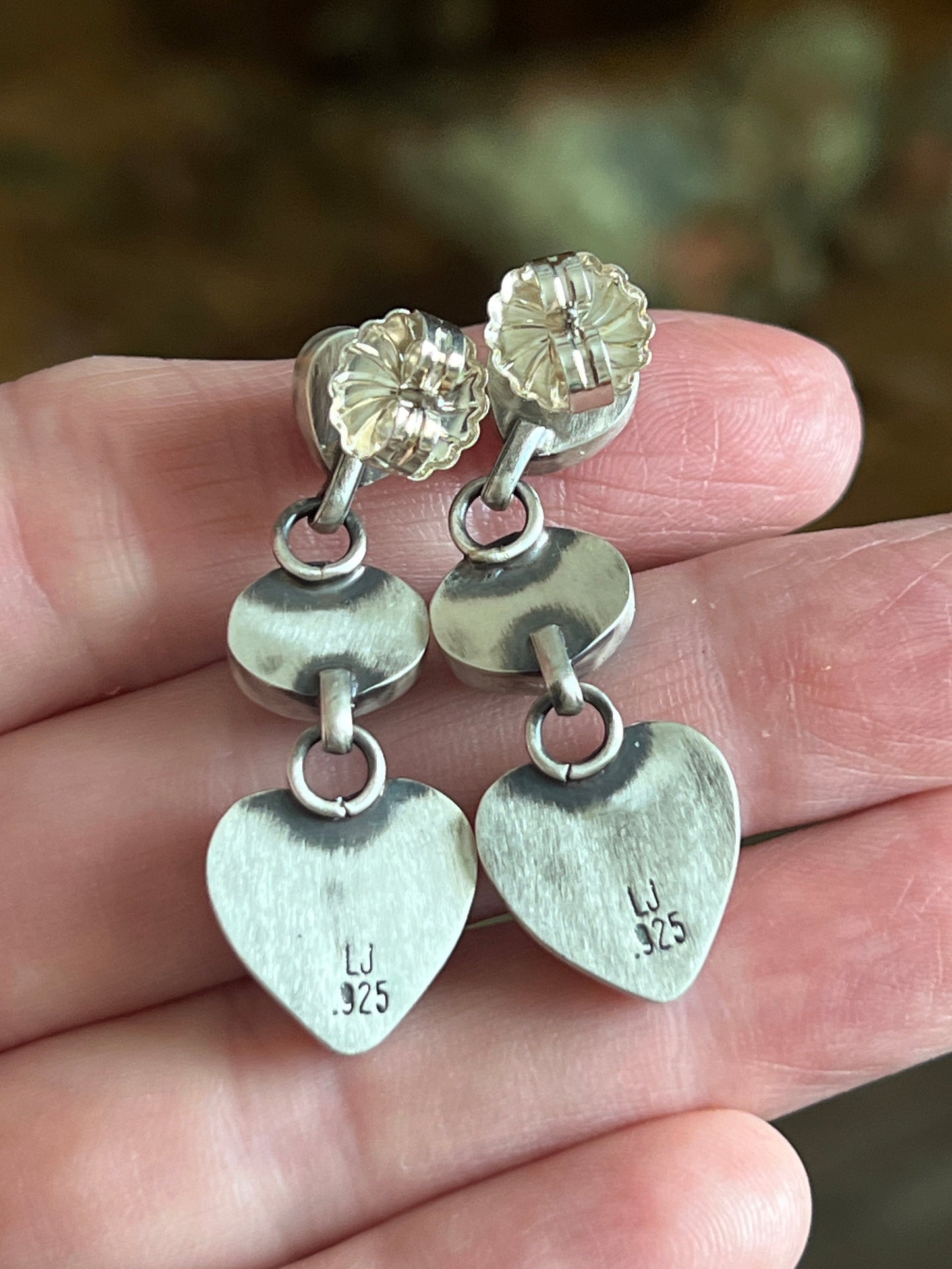 Vibrant Handcrafted Electric Rainbow Sterling Silver, Sonoran Turquoise and Spiny Oyster Shell Heart Post Earrings by Lucy Jake