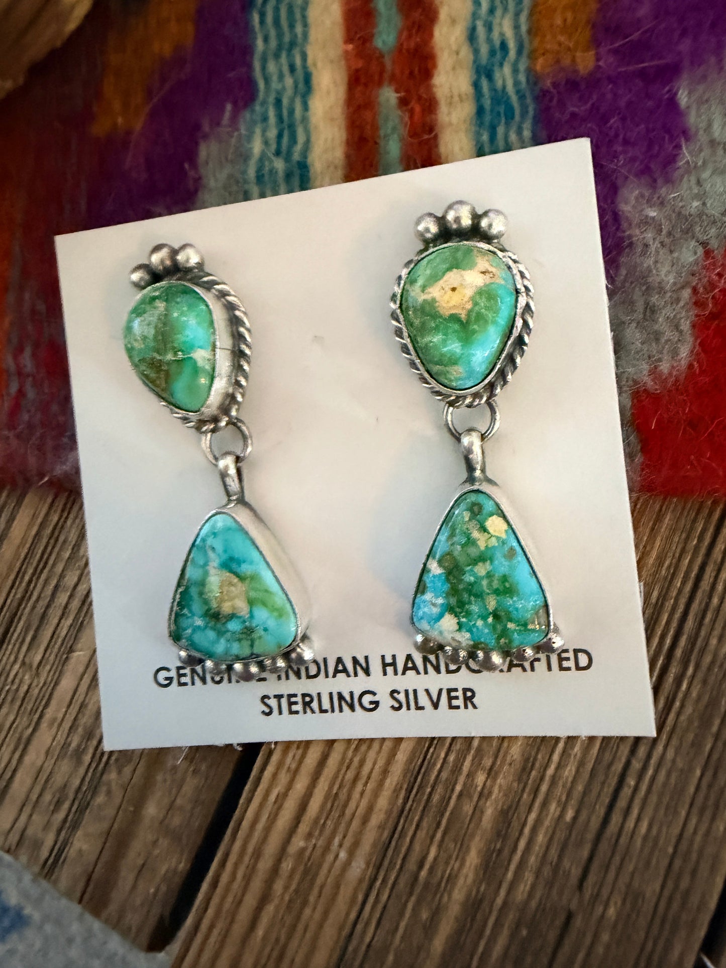 Handcrafted Sonoran Mountain Turquoise & Sterling Silver Dangle Earrings by Vicky Hicks