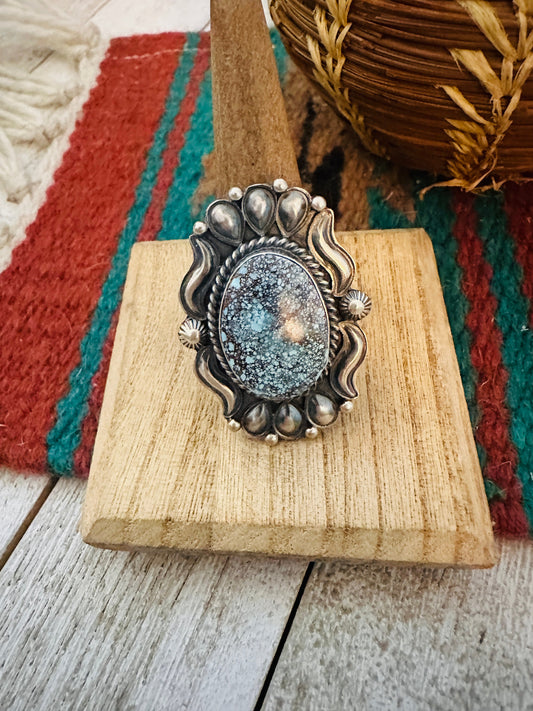 Handcrafted Kingman Web Turquoise & Sterling Silver Ring Size 10.5