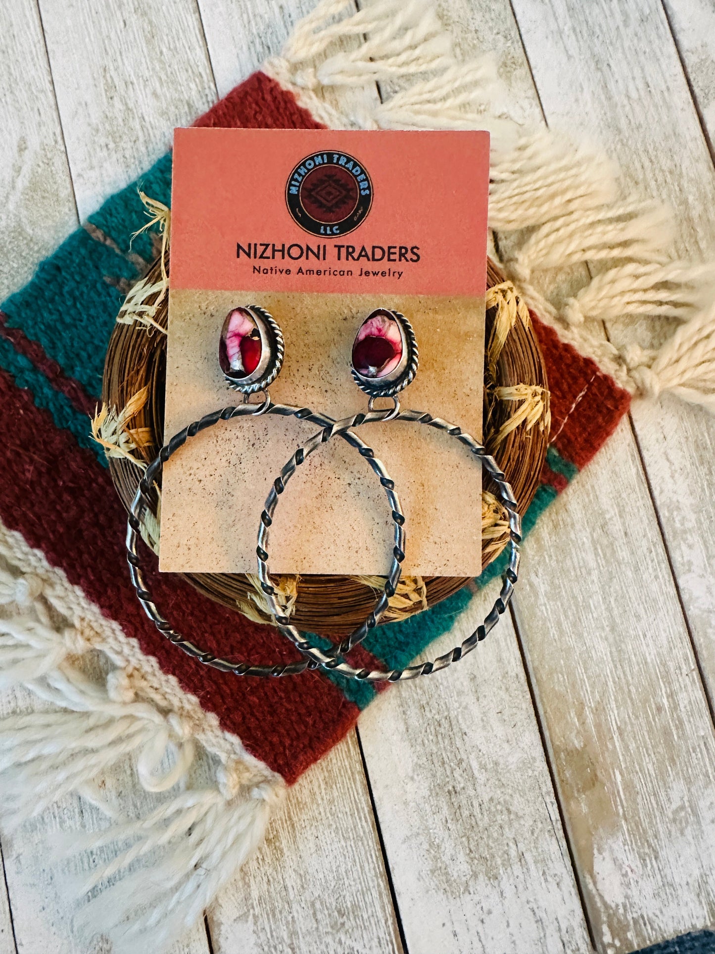 Handcrafted Rose Dahlia and Sterling Silver Dangle Hoop Earrings