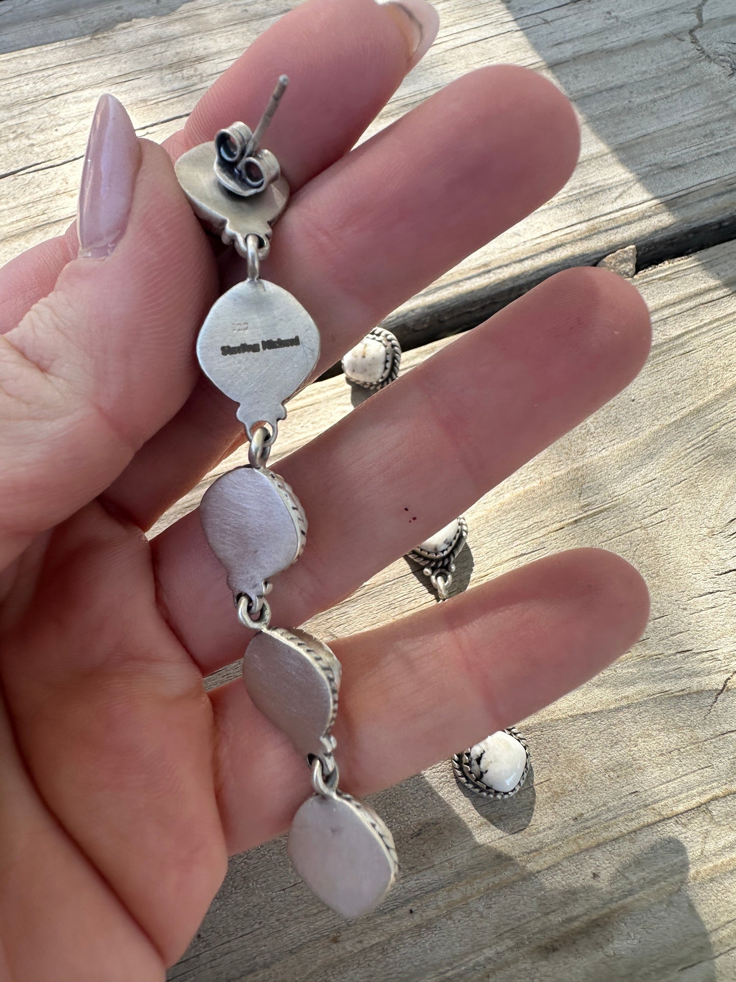 Handmade White Buffalo & Sterling Silver 5 Stone Dangle Earrings