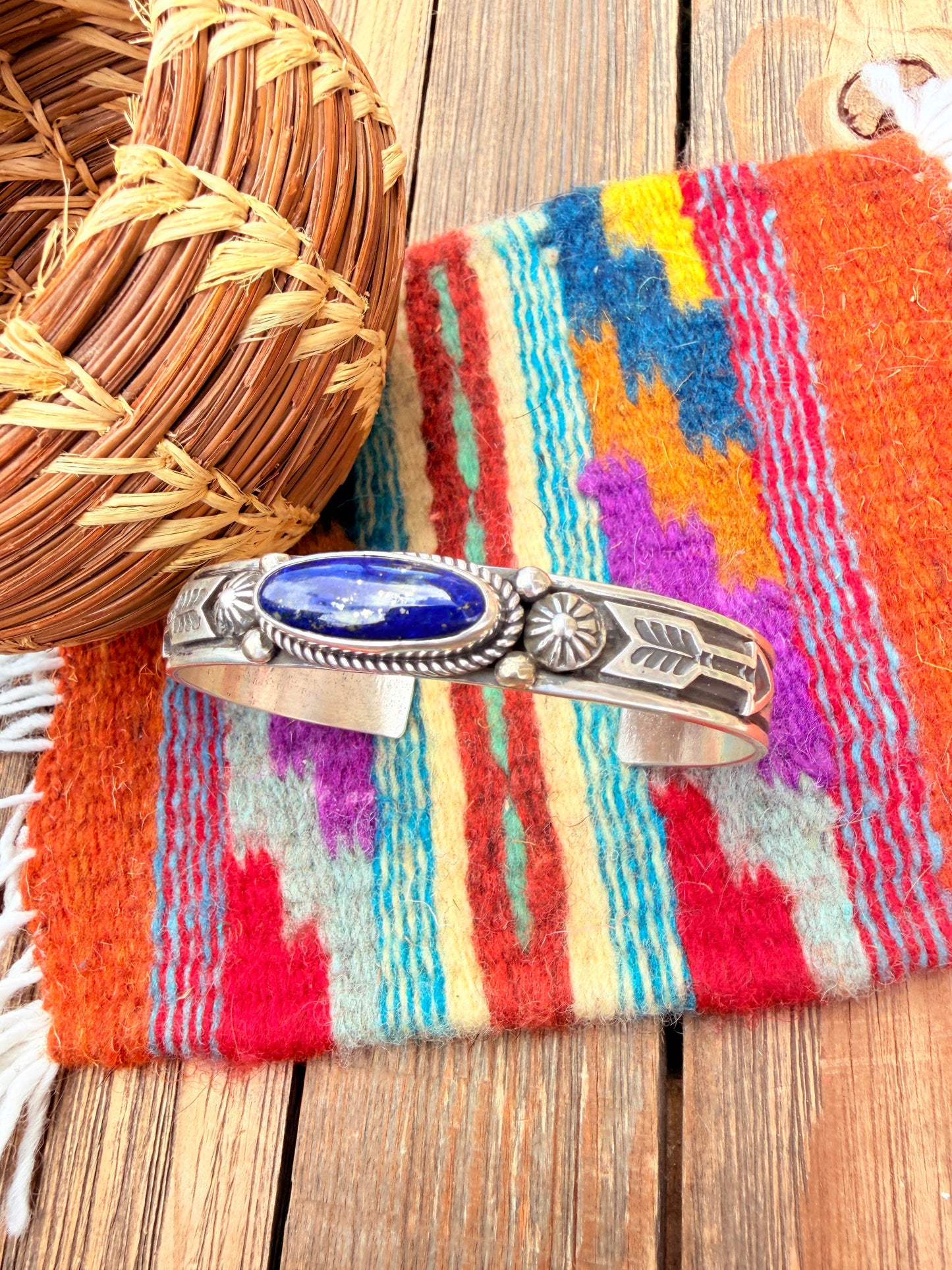 Handcrafted Sterling Silver and Lapis Cuff Bracelet by Albert Jake