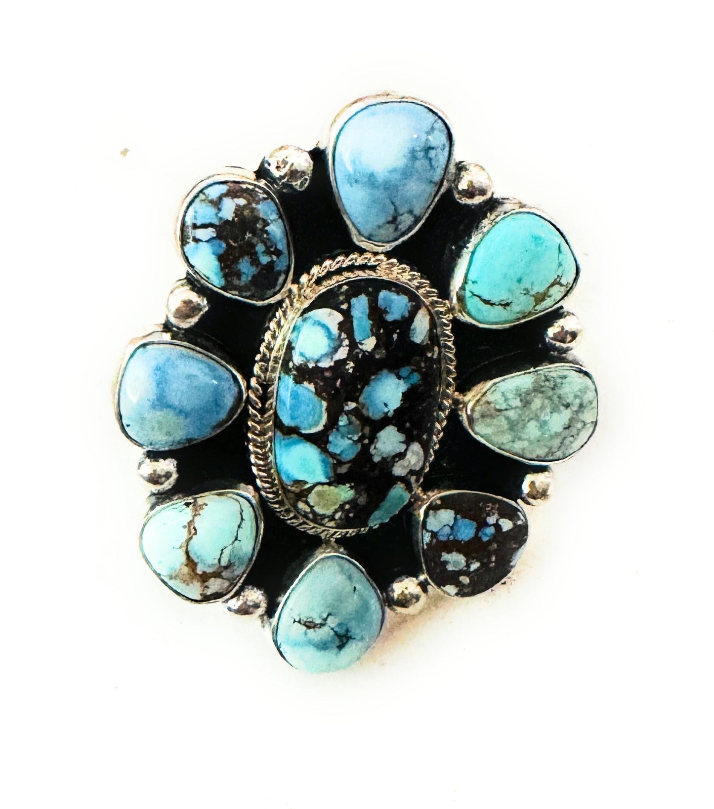Handcrafted Sterling Silver & Golden Hills Turquoise Cluster Adjustable Ring