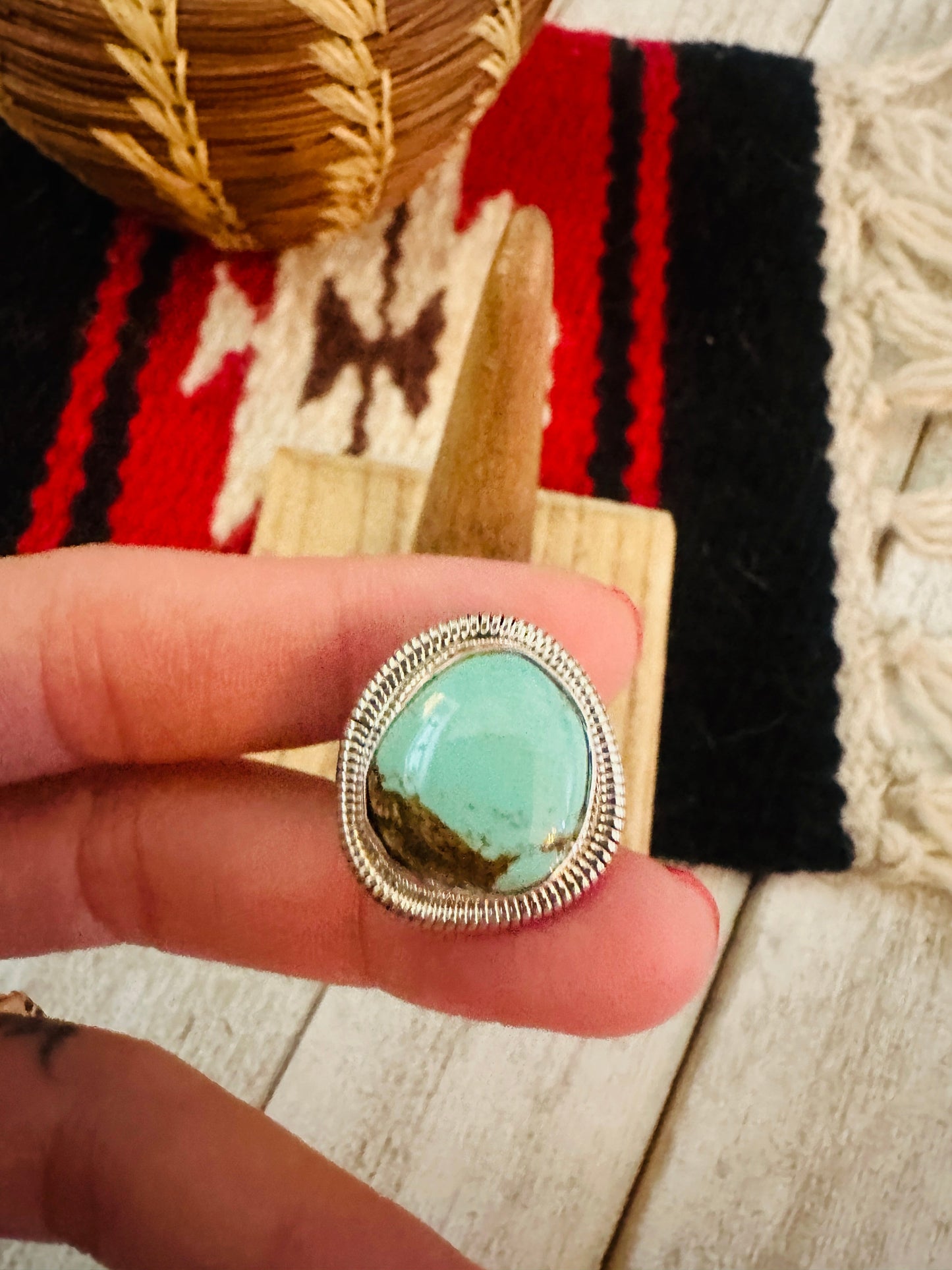 Handcrafted Sterling Silver & Turquoise Ring Size 5