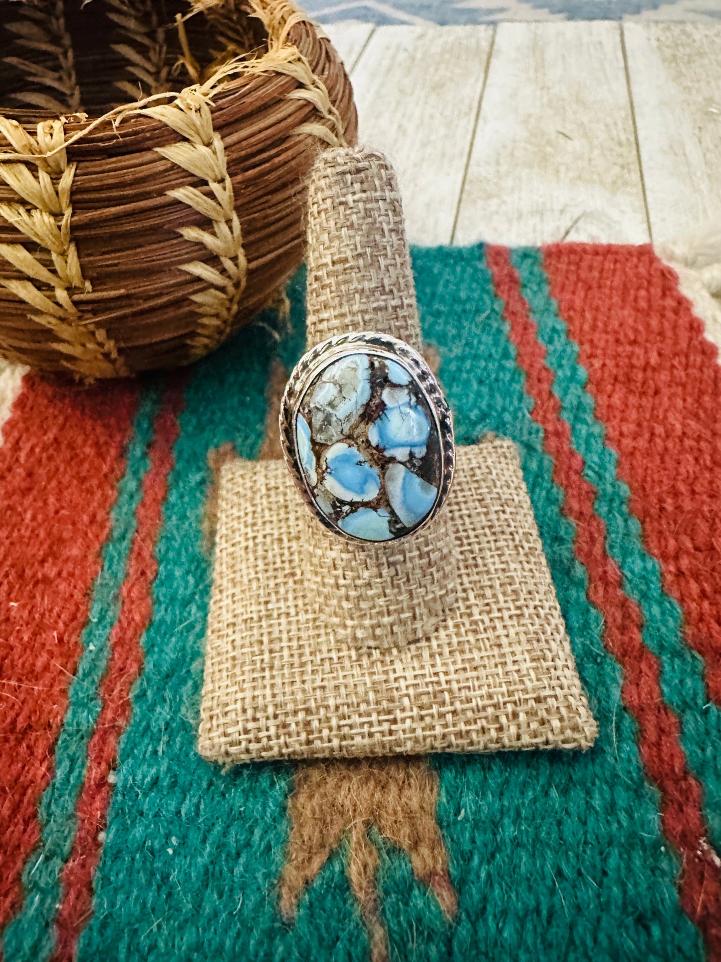 Handcrafted Golden Hills Turquoise & Sterling Silver Adjustable Ring