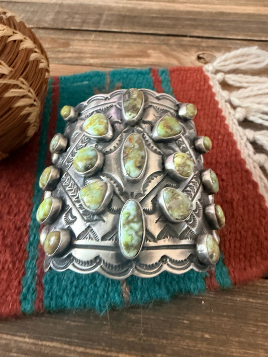 Handcrafted Palomino Turquoise & Sterling Silver Cuff Bracelet by Leroy James