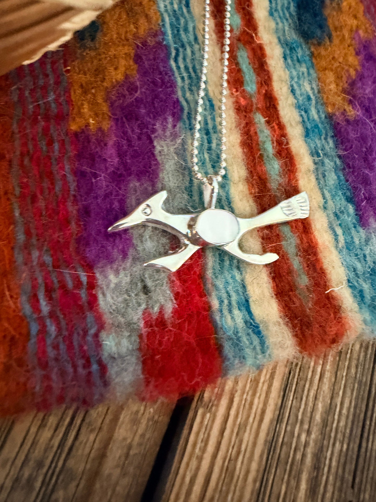 Handcrafted Sterling Silver & Mother of Pearl Road Runner Pendant by Joseph Martinez