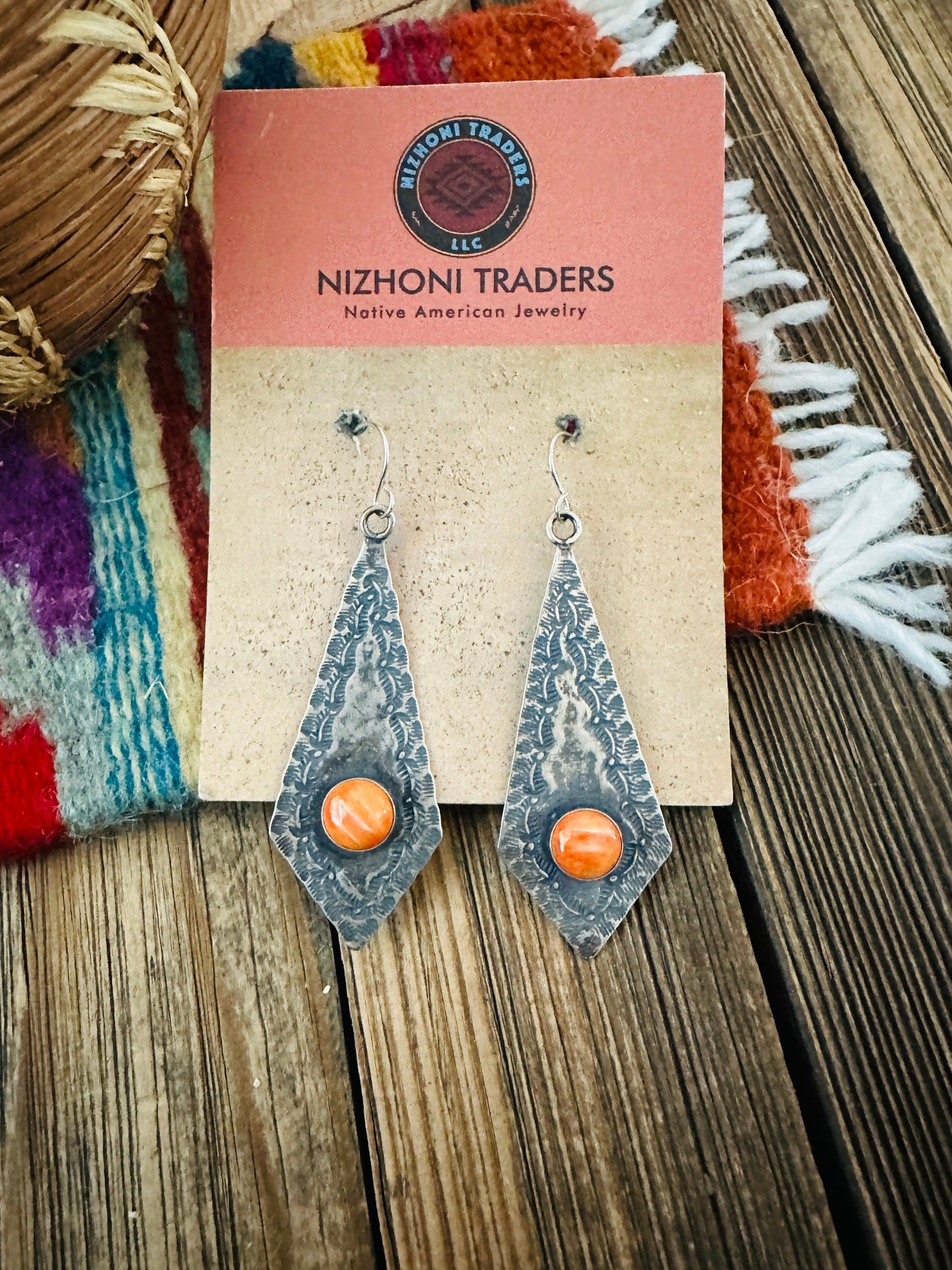 Handcrafted Orange Spiny & Sterling Silver Dangle Earrings