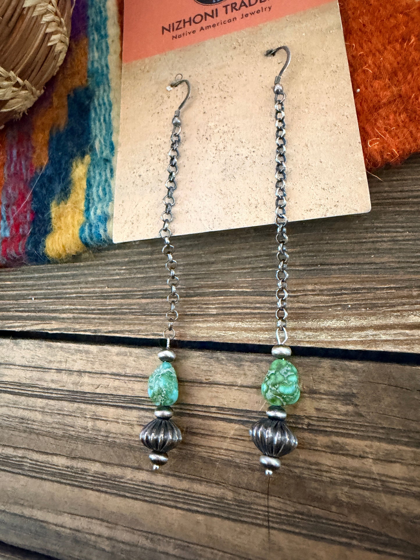 Handcrafted Sonoran Mountain Turquoise & Sterling Silver Beaded Dangle Earrings