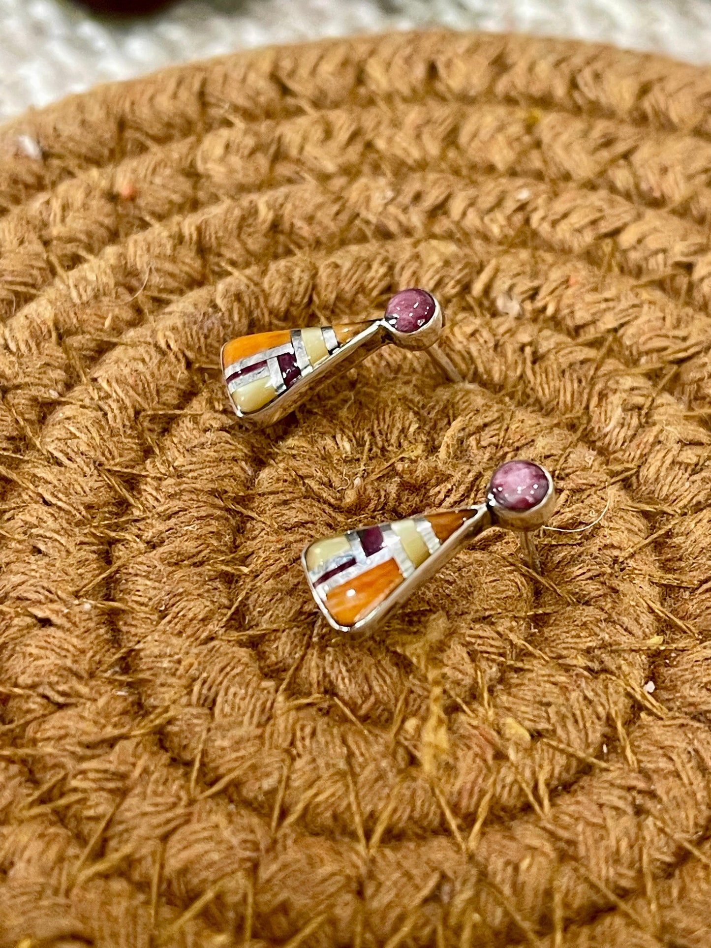 Gorgeous Handmade Sterling Silver & Multi Stone Inlay Post Earrings