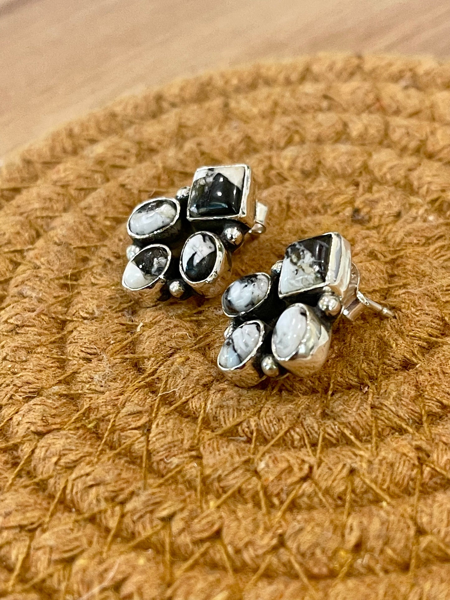 Handcrafted Sterling Silver & White Buffalo Stud Earrings