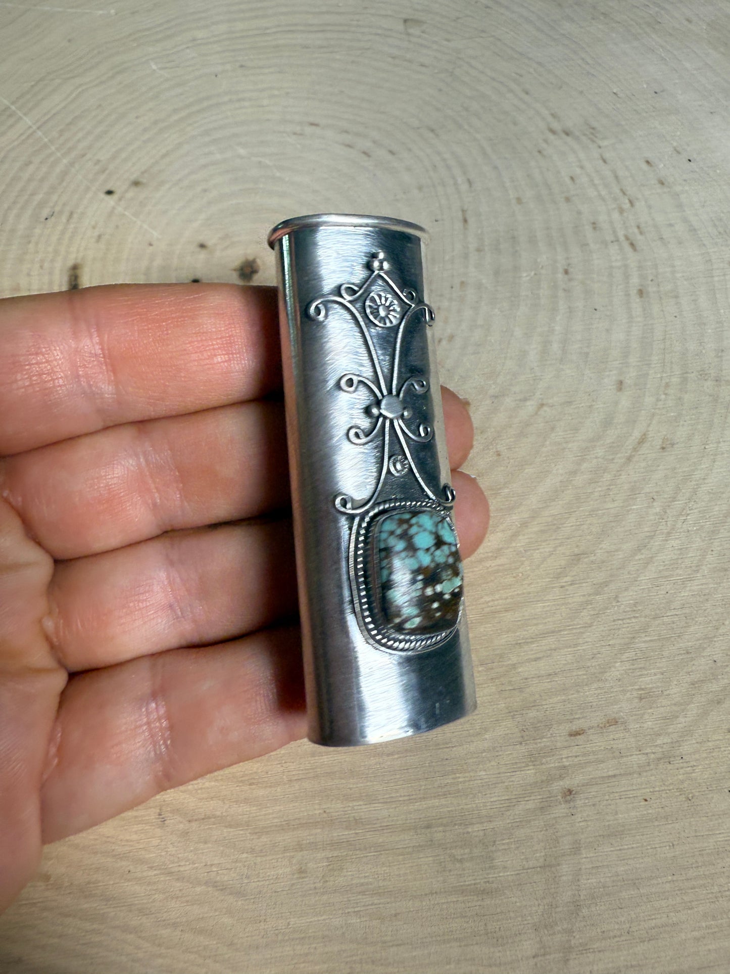 Handmade Sterling Silver & Number 8 Turquoise Lighter Cover