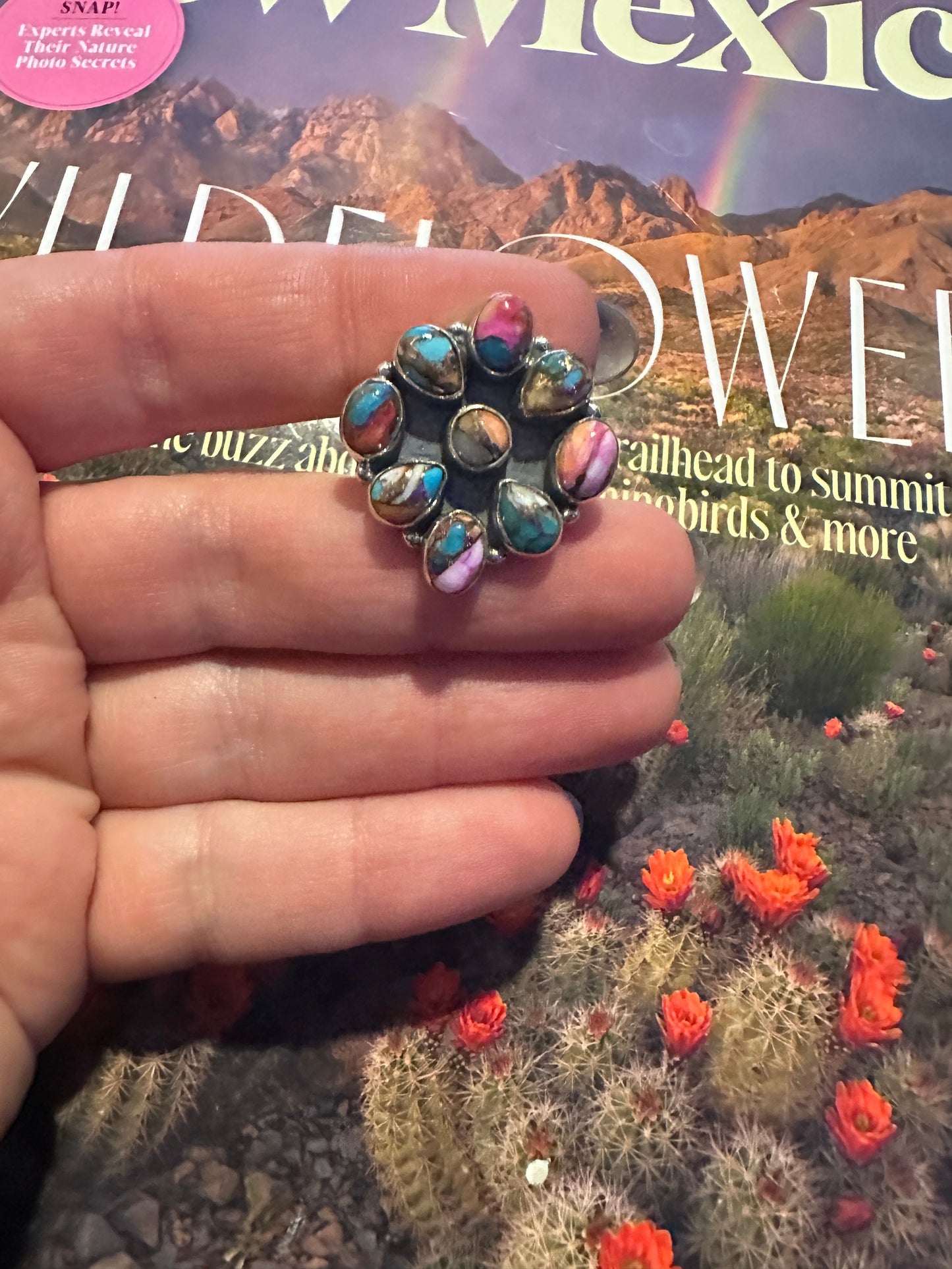 Handmade Sterling Silver Pink Dream Mojave Adjustable Ring Signed Nizhoni 3
