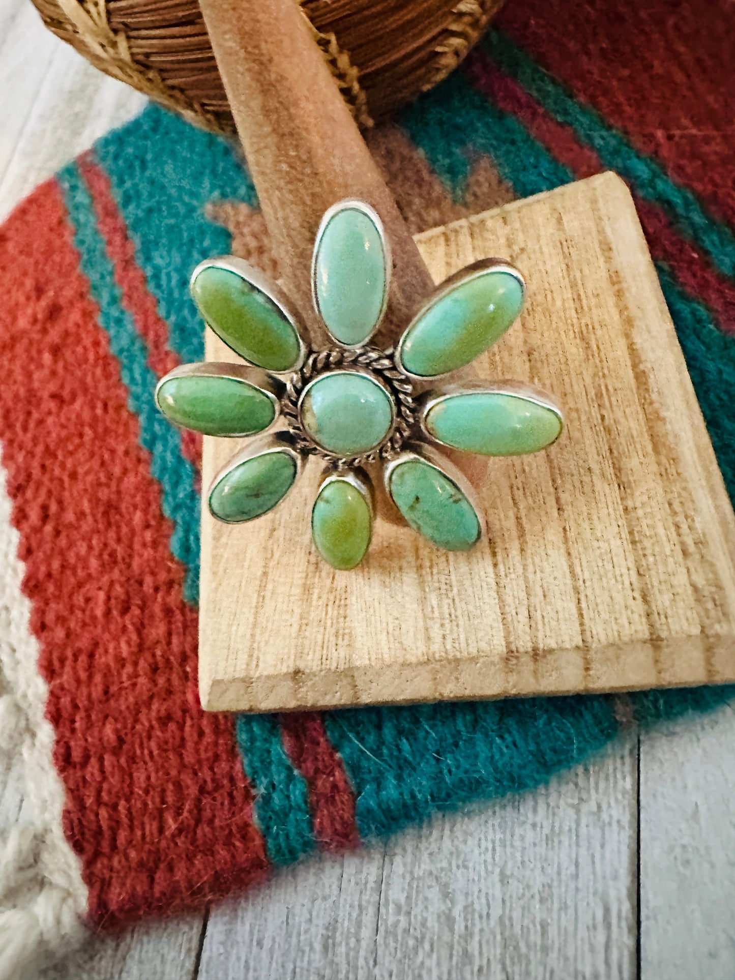 Handcrafted Sterling Silver & Turquoise Flower Adjustable Ring