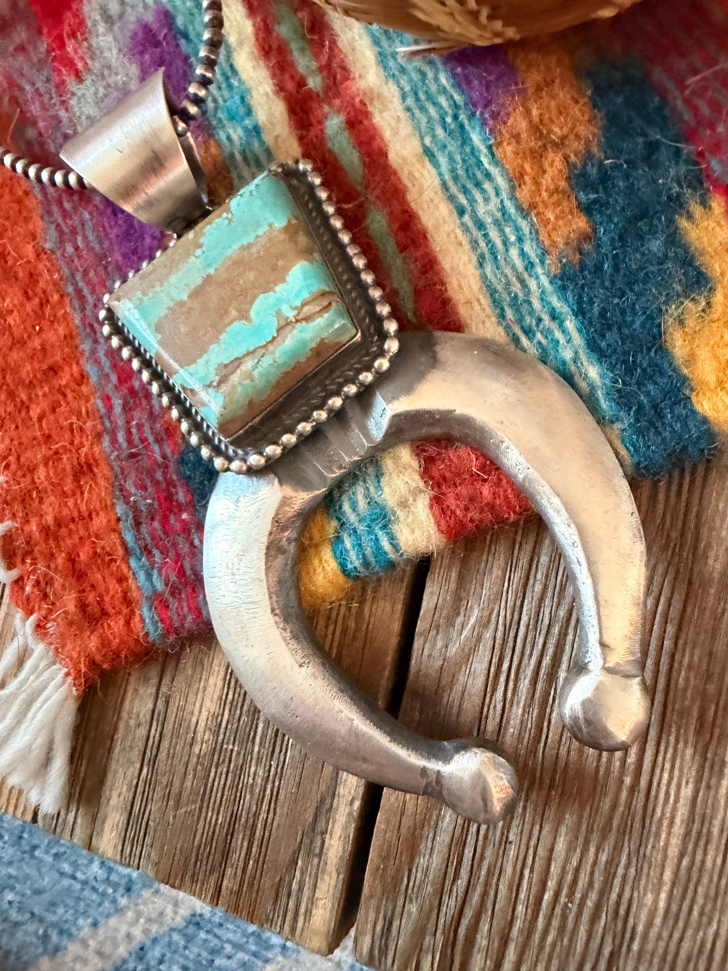 Handcrafted Sterling Silver & Number 8 Turquoise Naja Pendant by Chimney Butte
