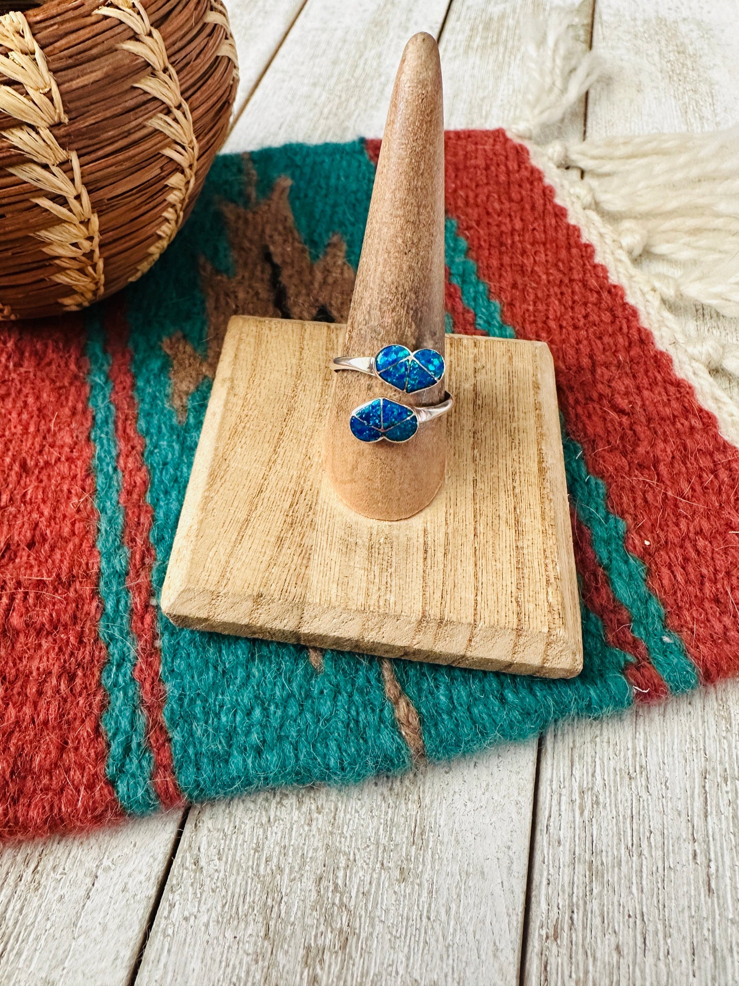 Handcrafted Sterling Silver & Blue Opal Heart Adjustable Ring