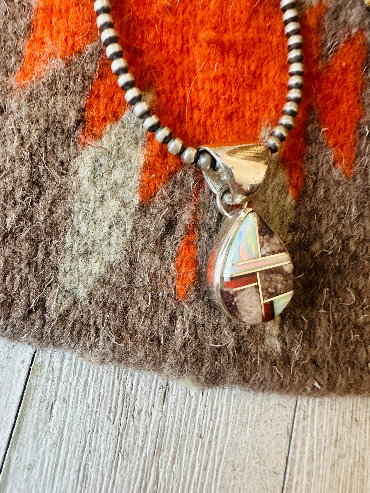 Handcrafted Multi Stone & Sterling Silver Inlay Teardrop Pendant