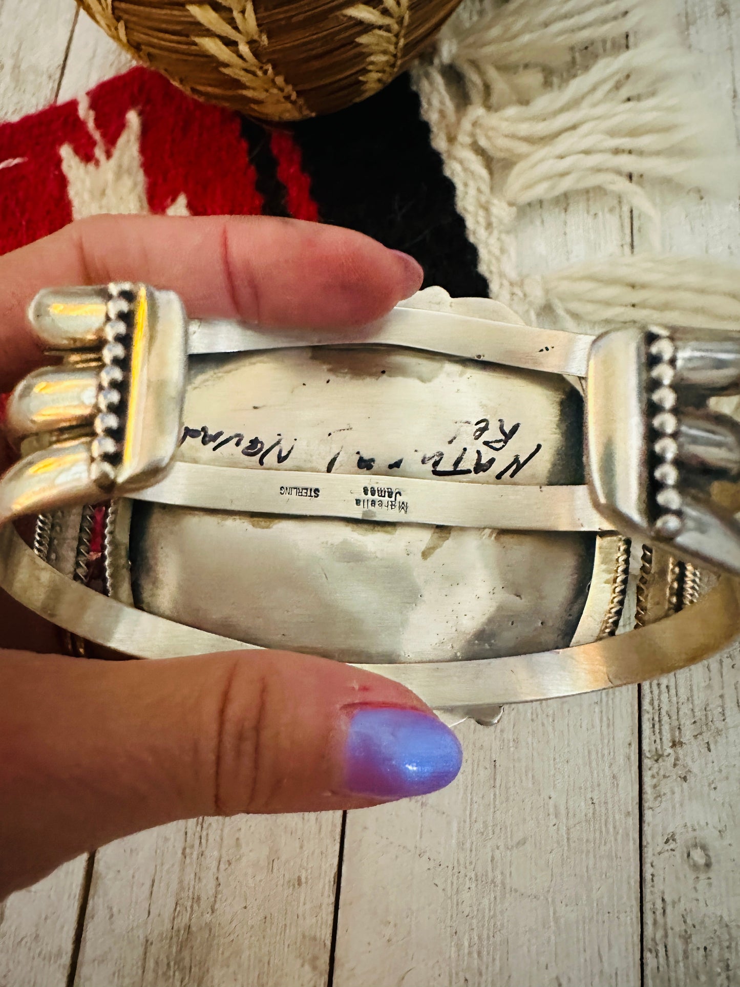 Vintage Old Pawn Handcrafted Sterling Silver & Number 8 Turquoise Cuff Bracelet