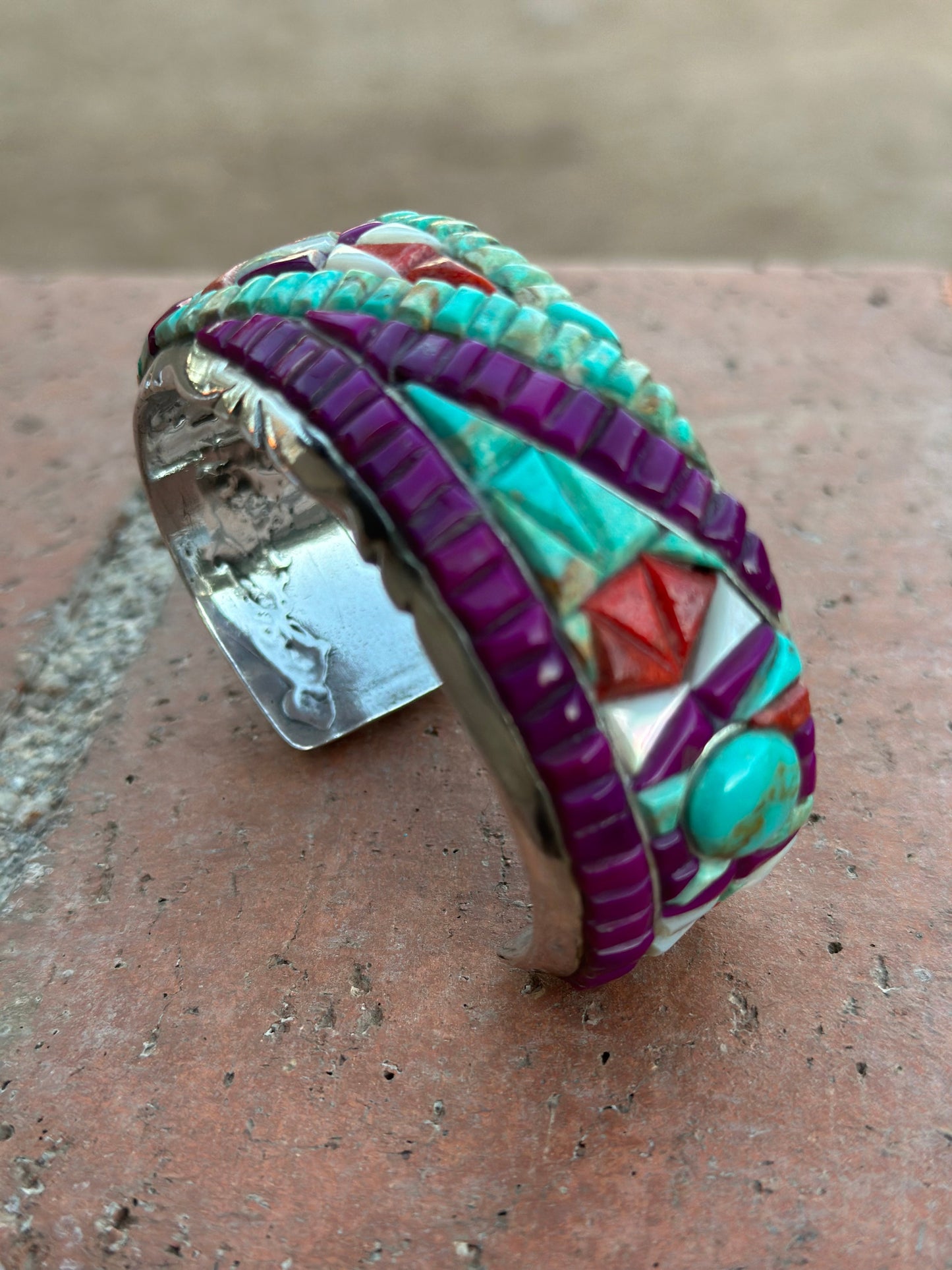 Handmade Sterling Silver Multi Stone Southwest Inlay Cuff