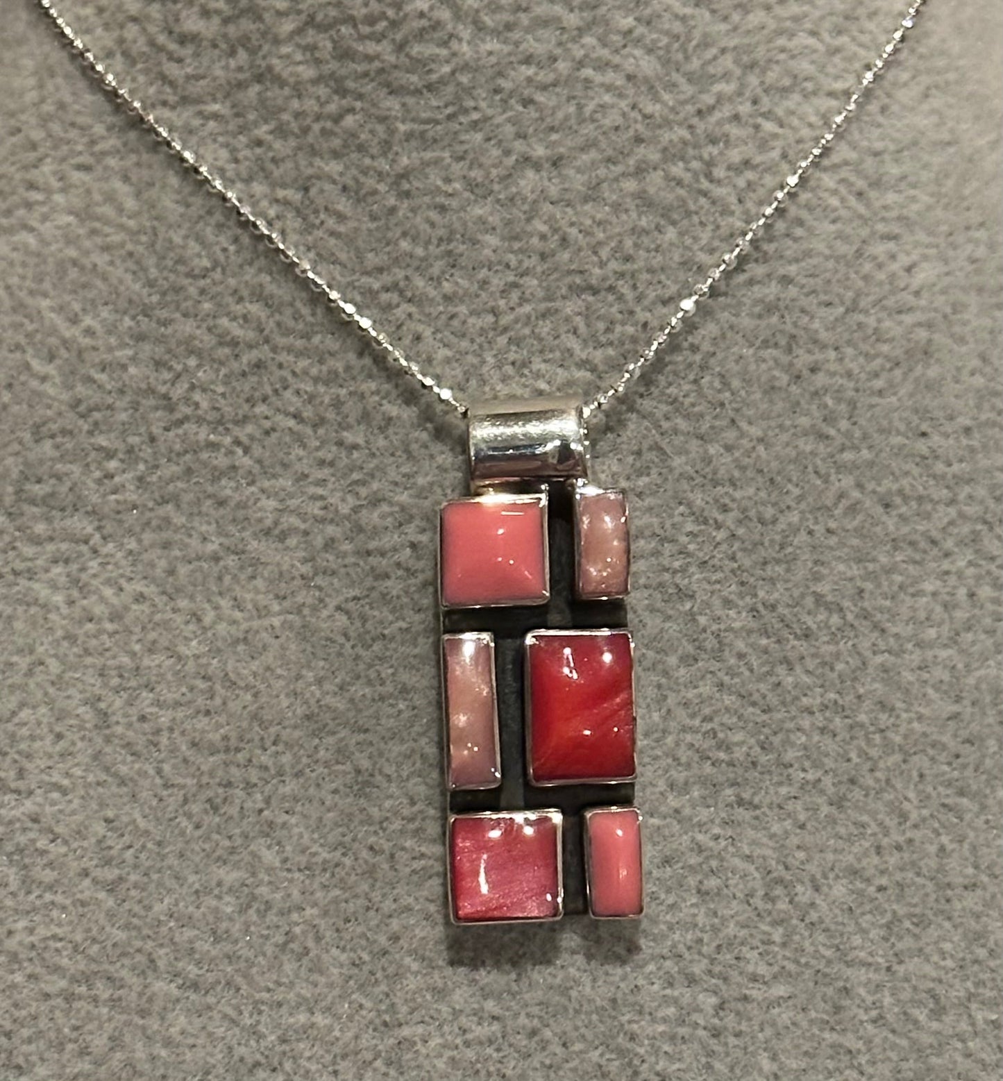 Medium Rose Mosaic Sterling Silver Pendant Necklace