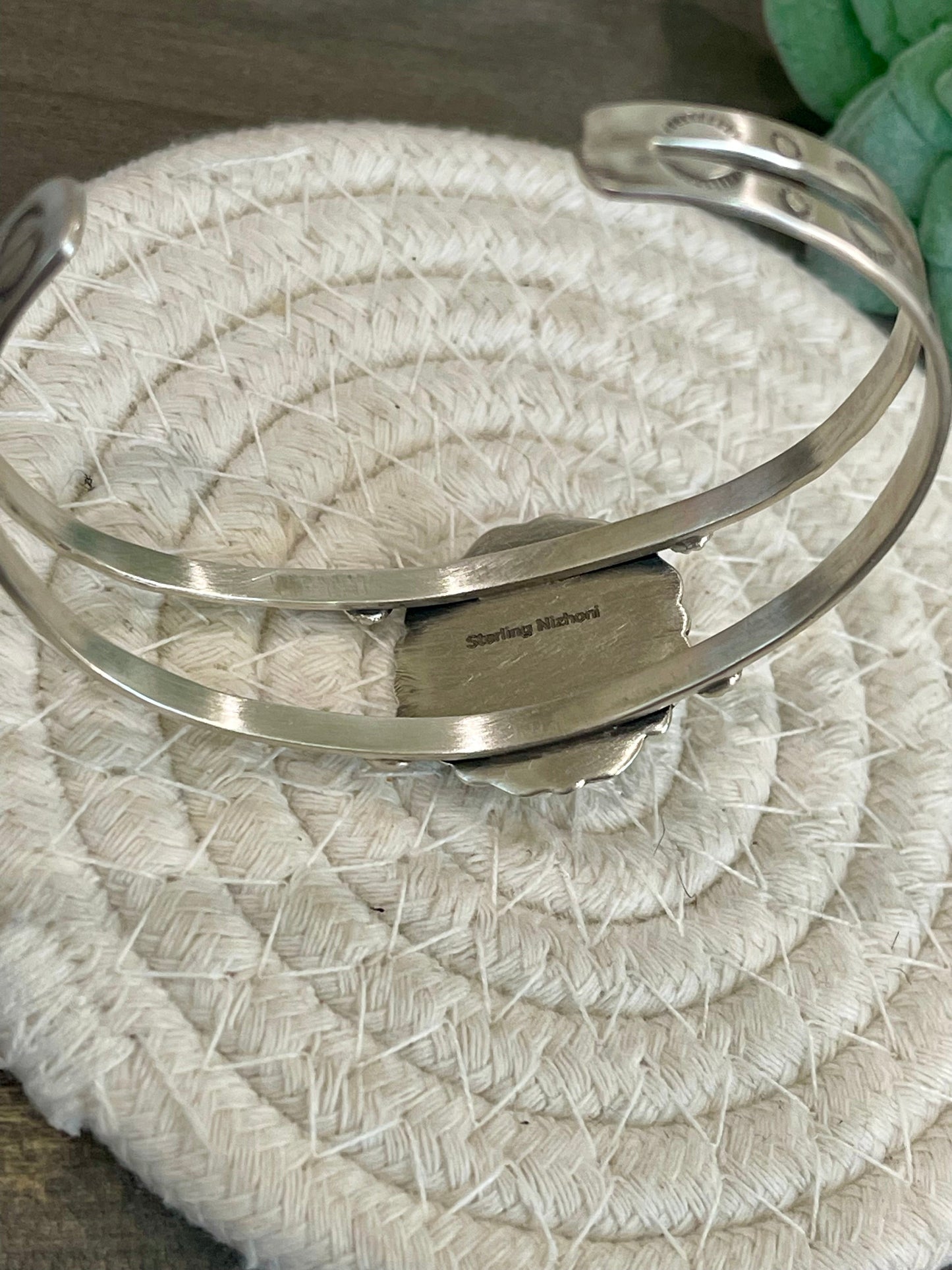 Nizhoni Handmade Sterling Silver & Number 8 Turquoise Adjustable Cuff Bracelet