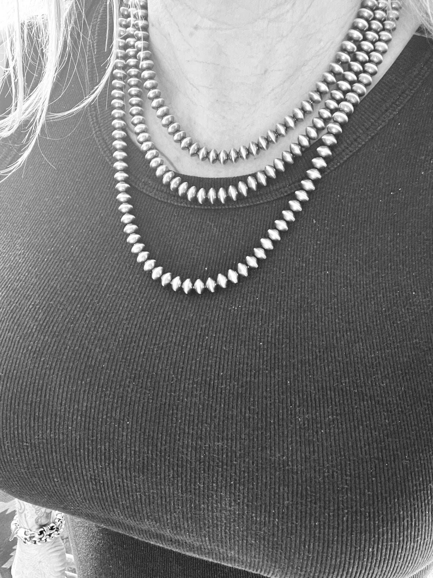 Vinita Cowboy Handmade 8mm Sterling Silver Handcrafted Saucer Pearl Beaded Necklaces