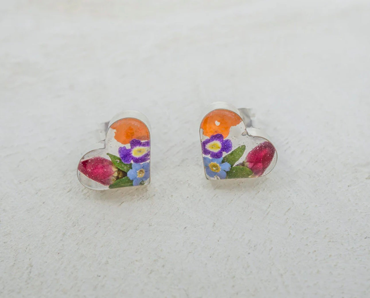 Primavera Rosebud Sterling Silver Earrings Heart on Post