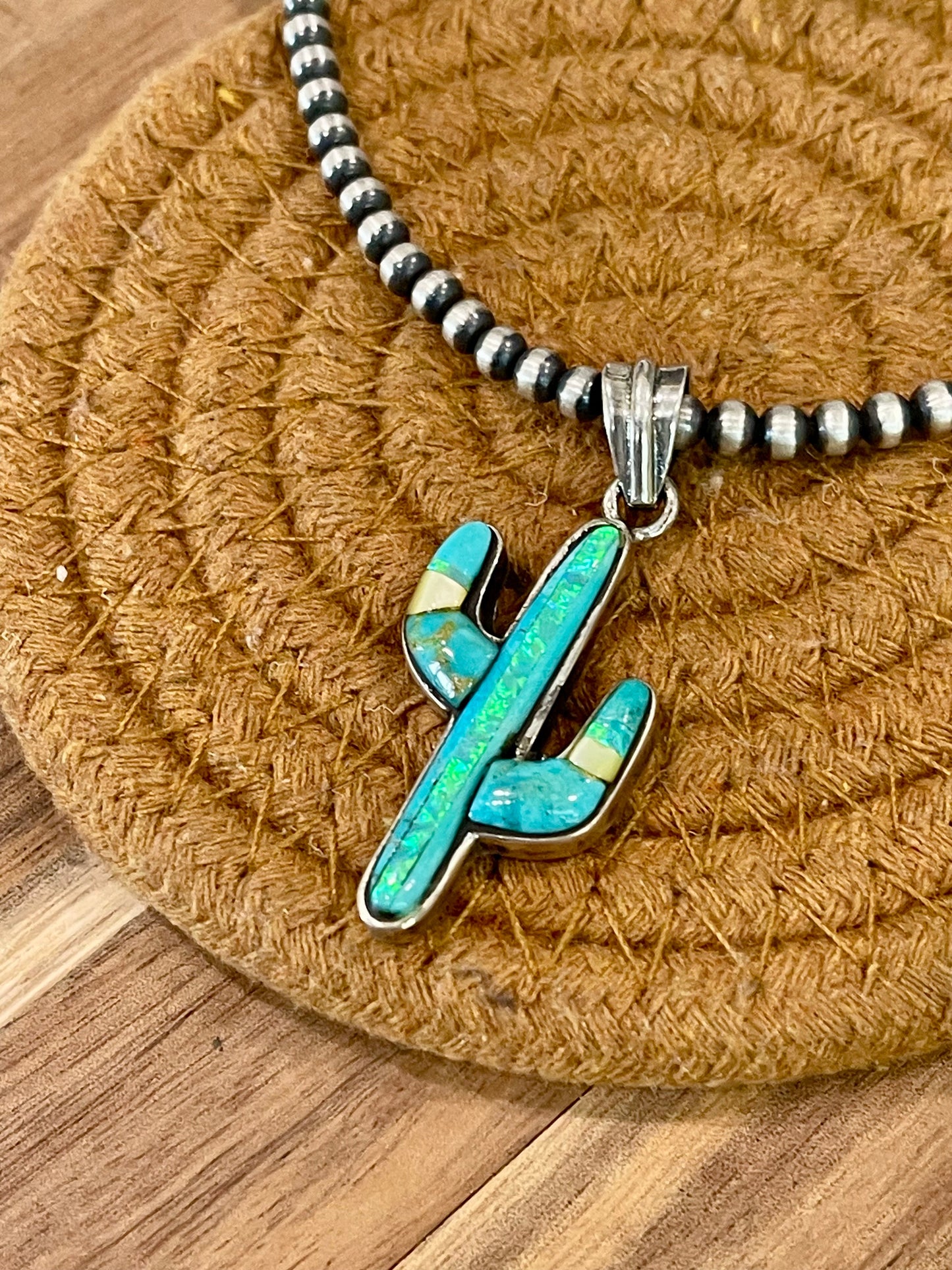 Handmade Sterling Silver & Multi Stone Cactus Pendant