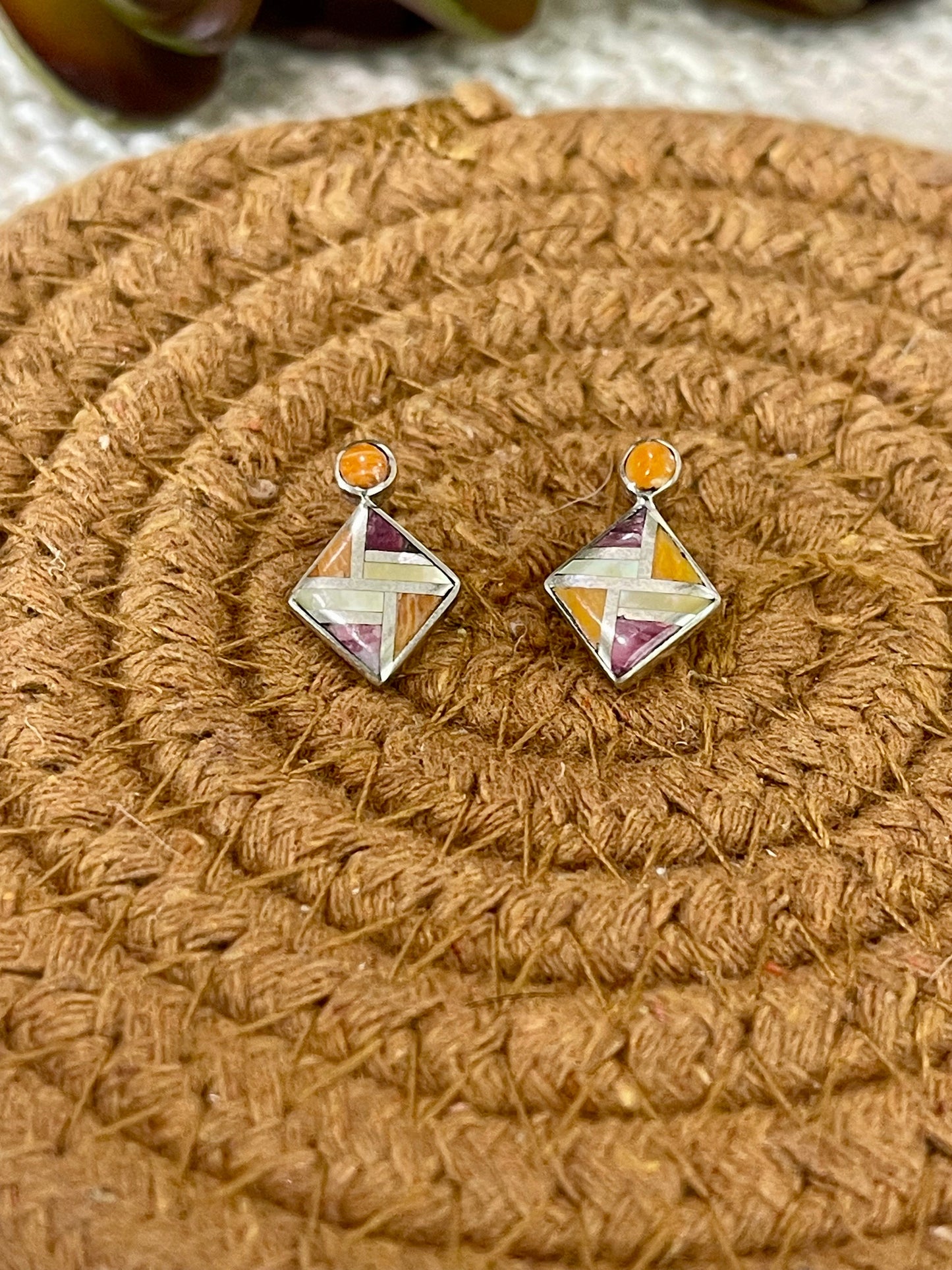 Beautiful Handmade Sterling Silver & Multi Stone Inlay Post Earrings