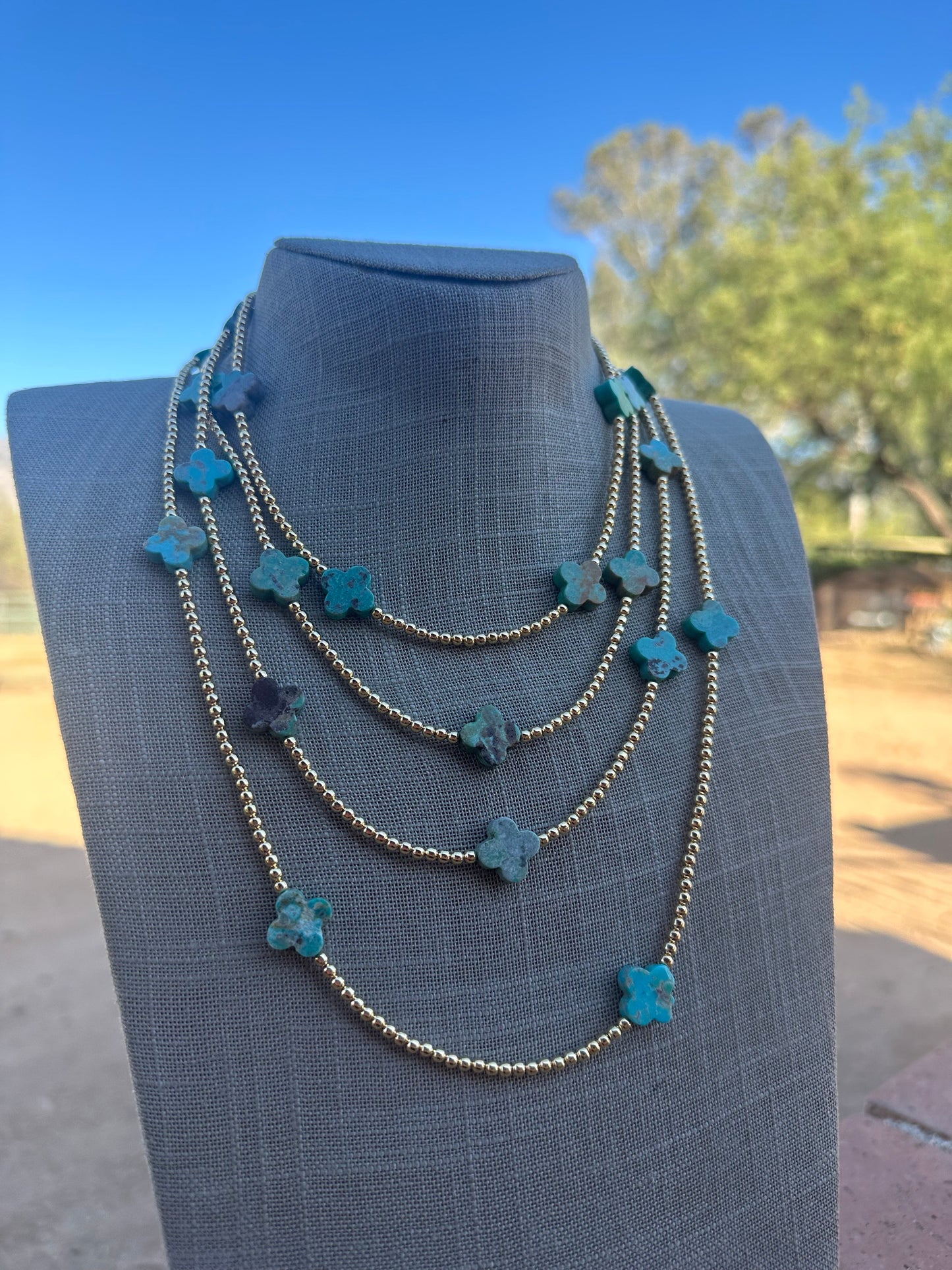 Cle’vara Turquoise, Gold & Sterling Silver Beaded Necklace