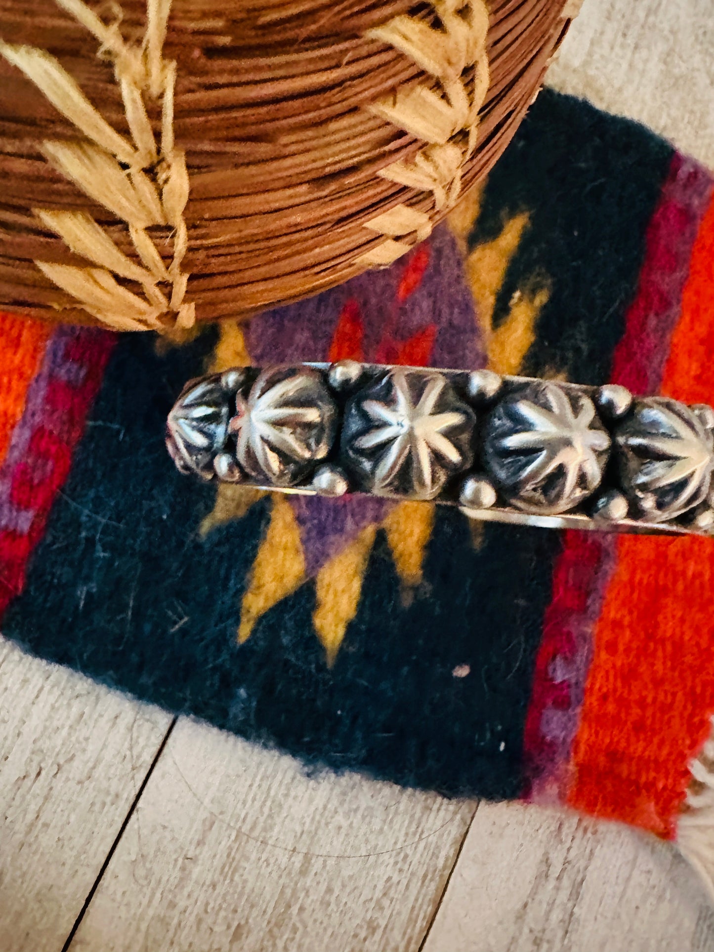 Handcrafted Hand Stamped Sterling Silver Studded Cuff Bracelet