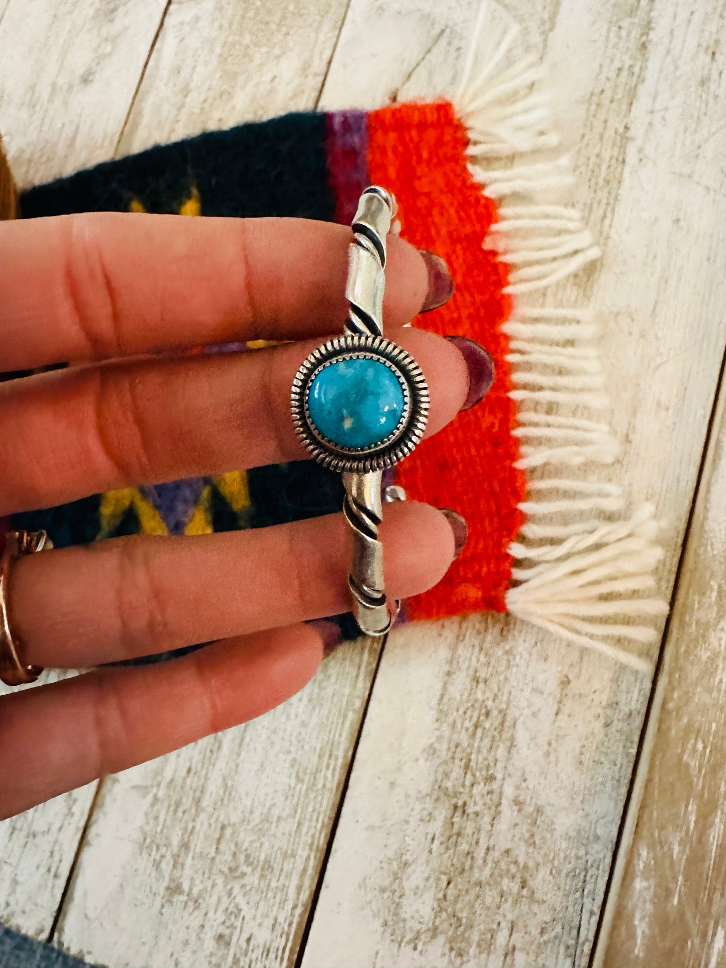 Handcrafted Sterling Silver & Kingman Turquoise Cuff Bracelet
