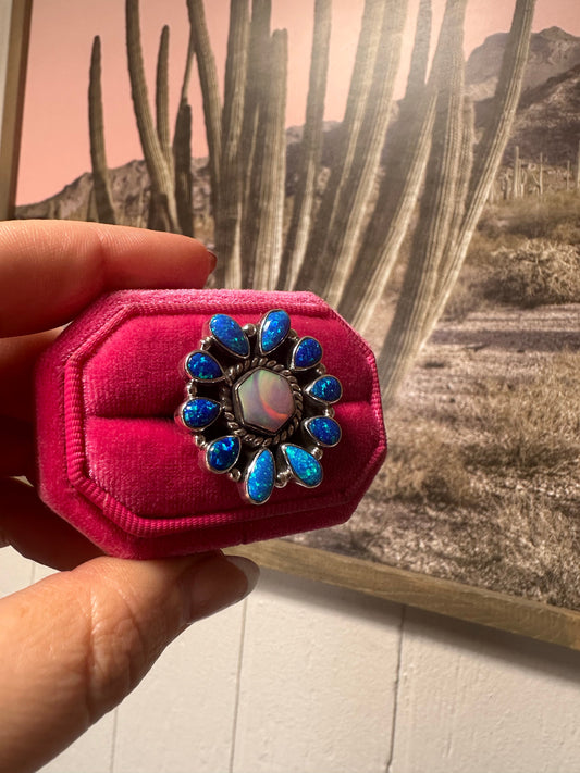 Handmade Opal & Sterling Silver Adjustable Ring Signed Nizhoni