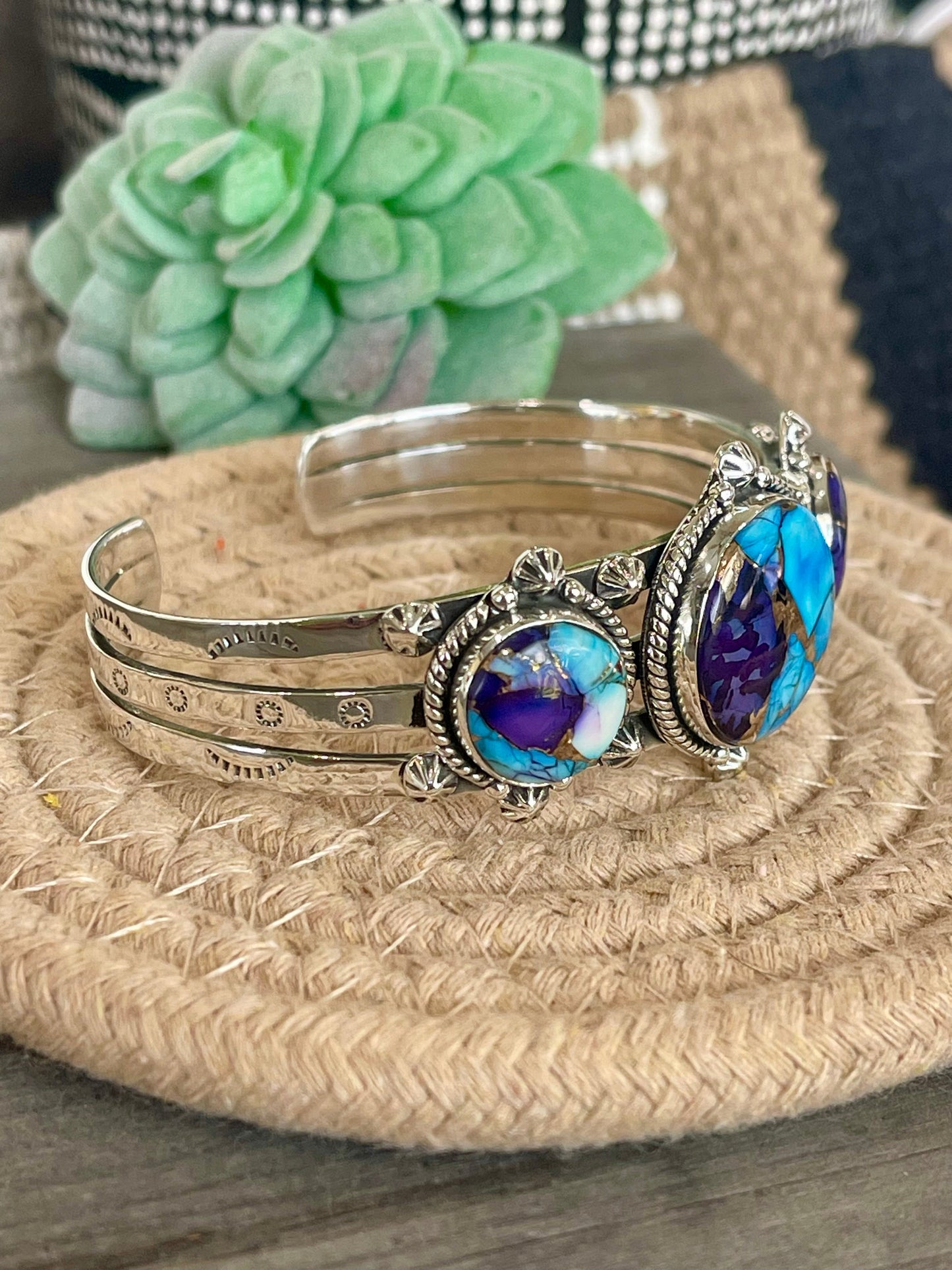Handmade Sterling Silver Purple Kingman Mojave Adjustable  Cuff
