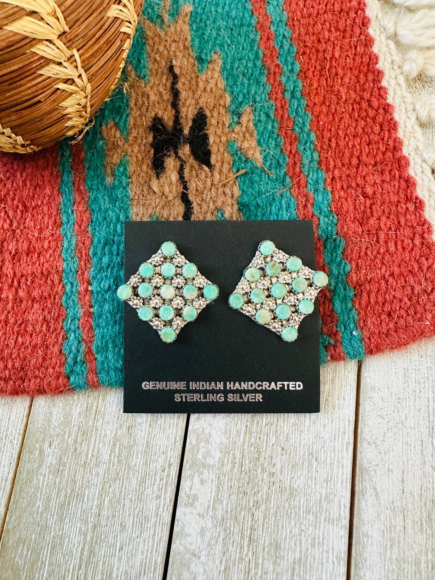 Handcrafted Sterling Silver & Turquoise Cluster Post Earrings