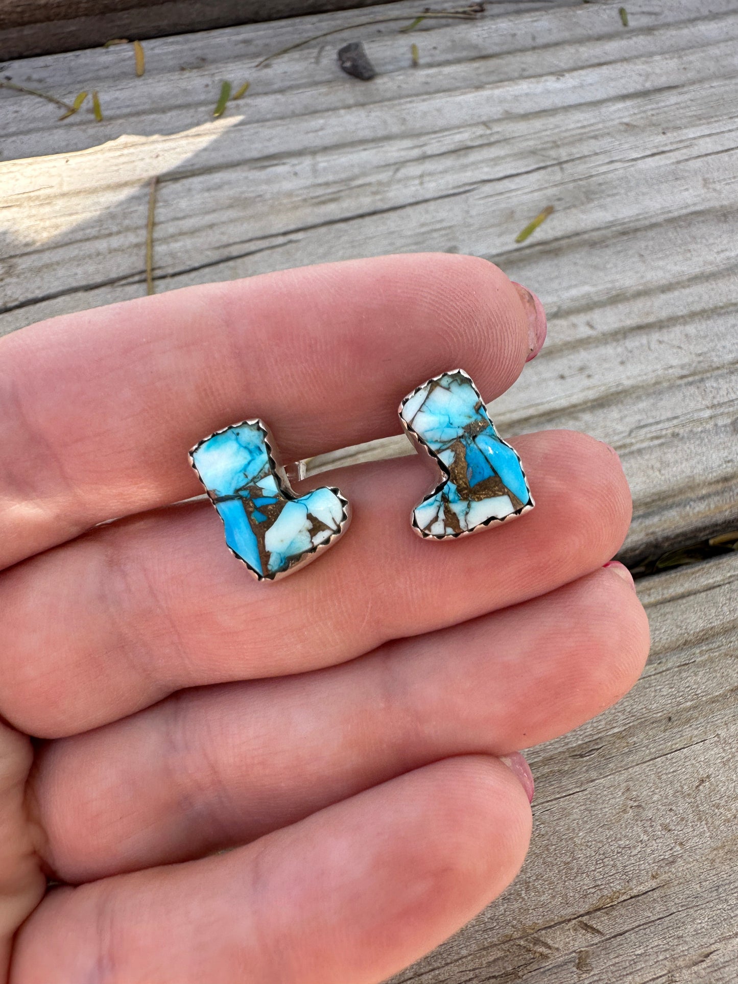 Golden Blue Mojave Sterling Silver Boot Earrings Handmade