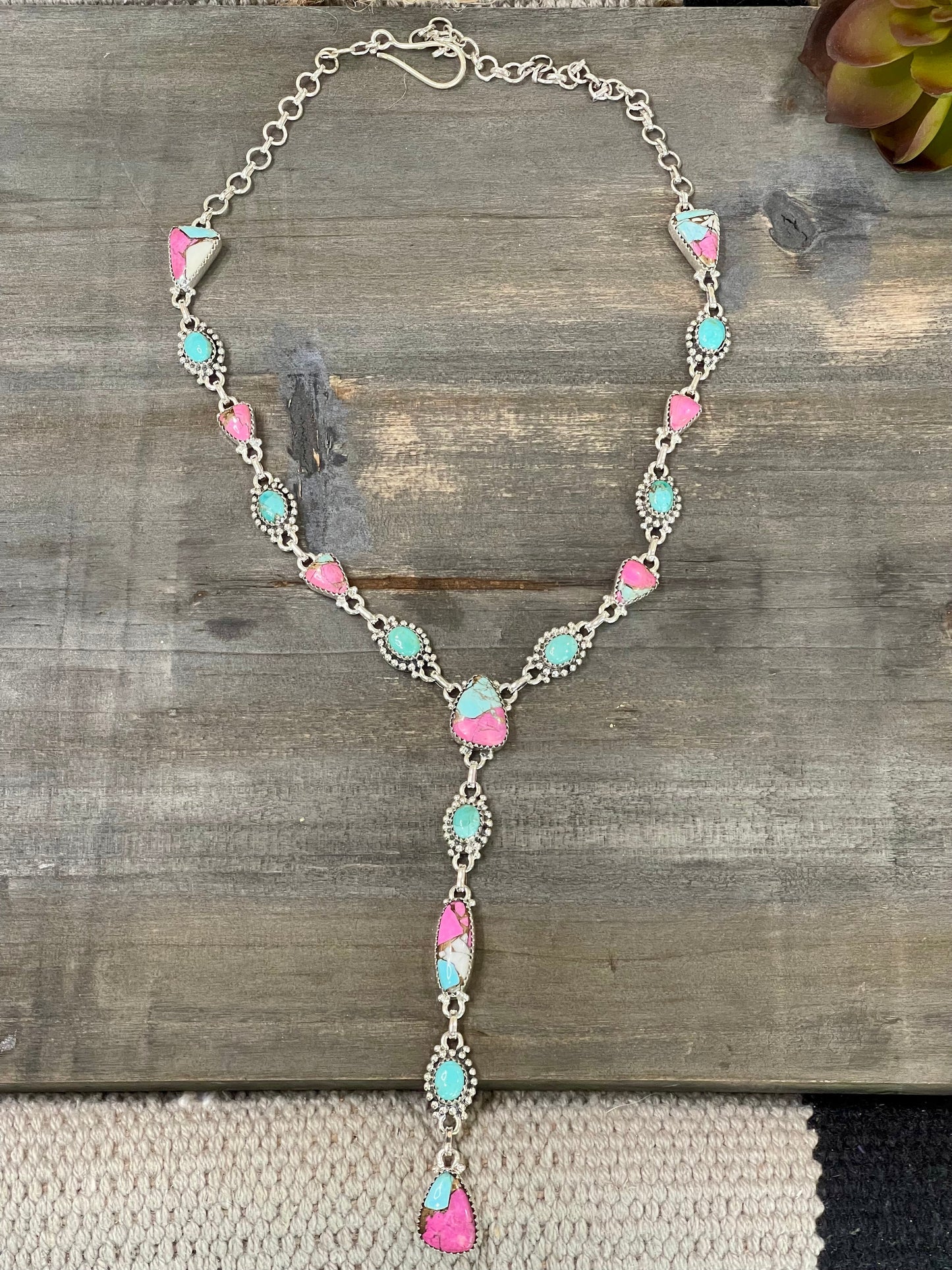 Handmade Cotton Candy Sterling Silver Lariat Necklace