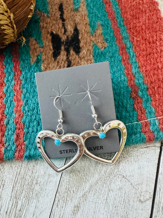 Handcrafted Turquoise & Sterling Silver Heart Dangle Earrings