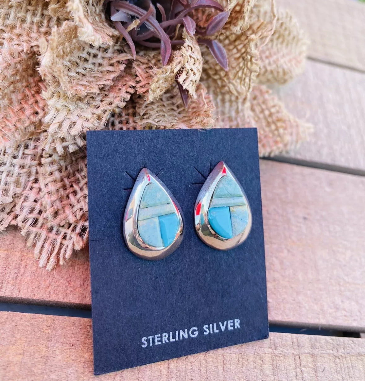 Handcrafted Turquoise & Sterling Silver Inlay Post Earrings