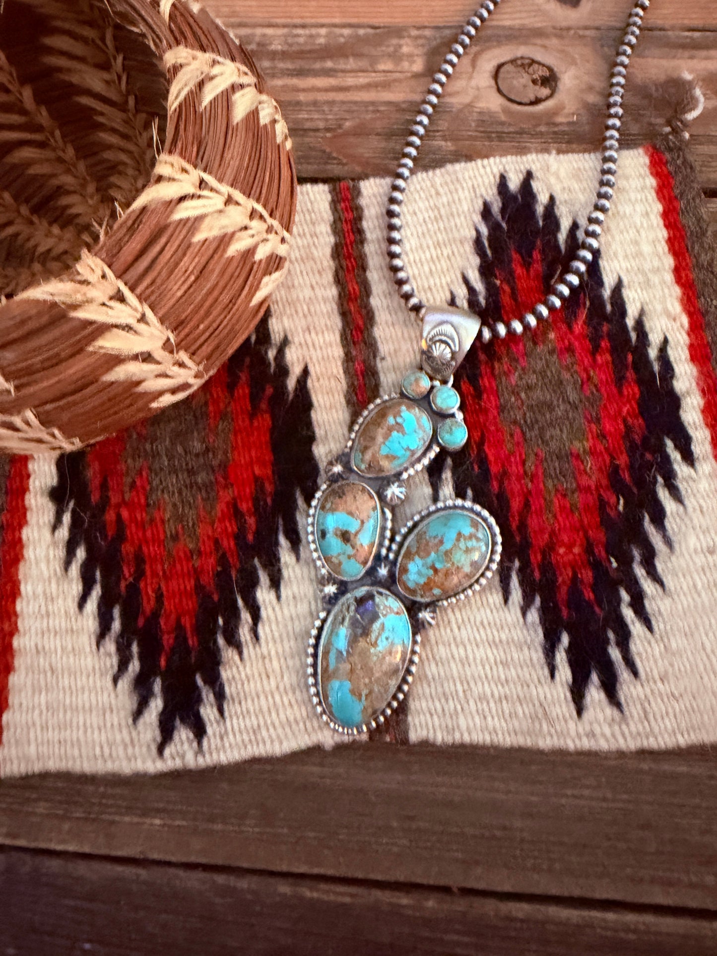 Handcrafted Sterling Silver & Number 8 Turquoise Cactus Pendant by Larry Kaye